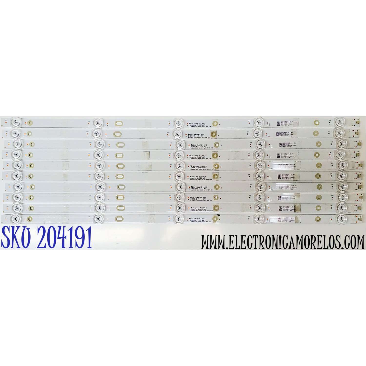 KIT DE LED'S PARA TV QUASAR ((10 PIEZAS)) / NUMERO DE PARTE JL.D58051330-006DS-M_V01 / 200LMF43.0-3.3V / 308055802JF00001 / D210805 / E479275 / 58V6 / PANEL CX580DLEDM / DISPLAY CV580U2-T01 / MODELO Q58USE1
