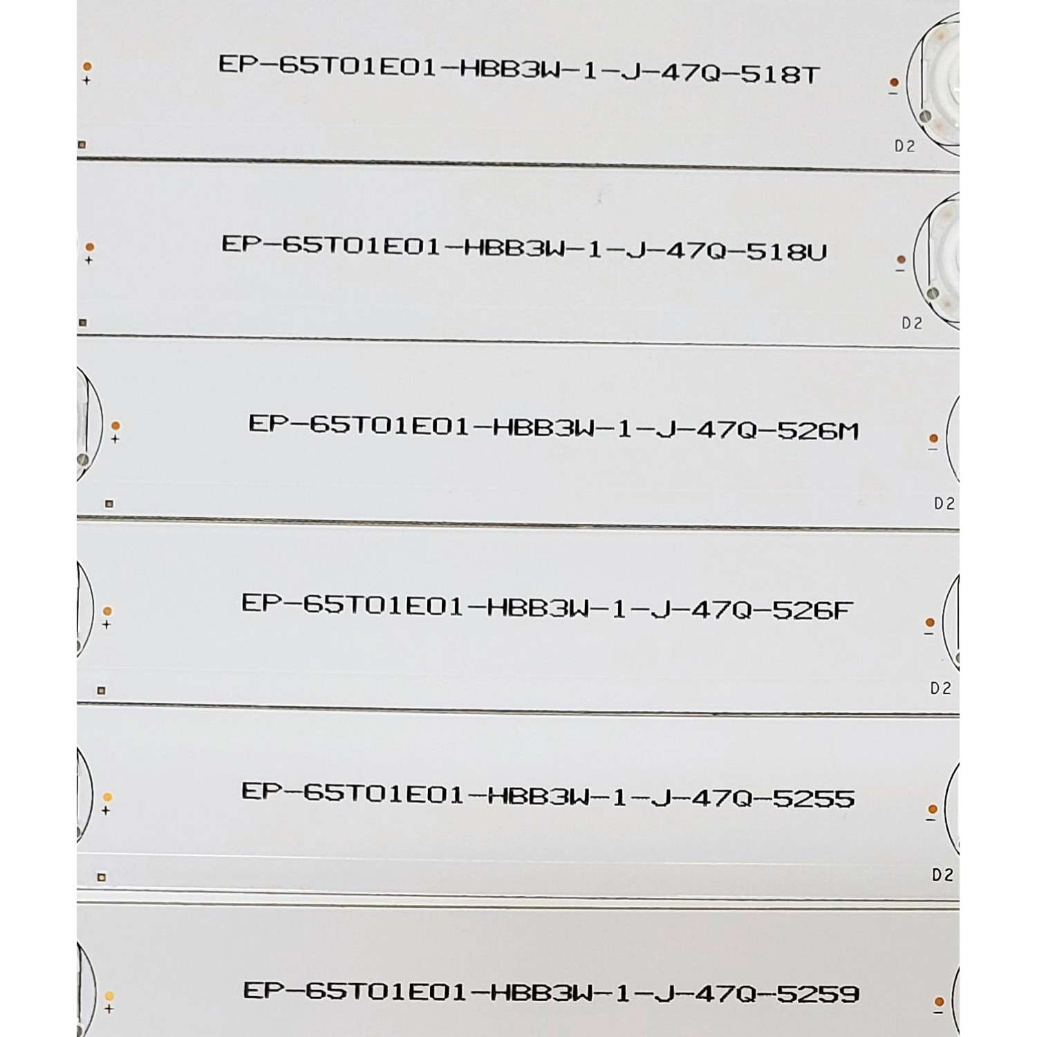 KIT DE LED'S PARA TV VIZIO ((INCOMPLETO SOLO 11 PIEZAS)) / NUMERO DE PARTE 65T01E01 / EP-65T01E01-HBB3W / 65"LIGHT BAR BOARD / EP-65T01E01-HBB3W-1-J-47Q / EP-65T01E01-HBB3W-1-J-47Q / E227809 / HX-S(1).94V-0 / PANEL T650HVN05.9 / MODELO D650I-B2 - Imagen 2