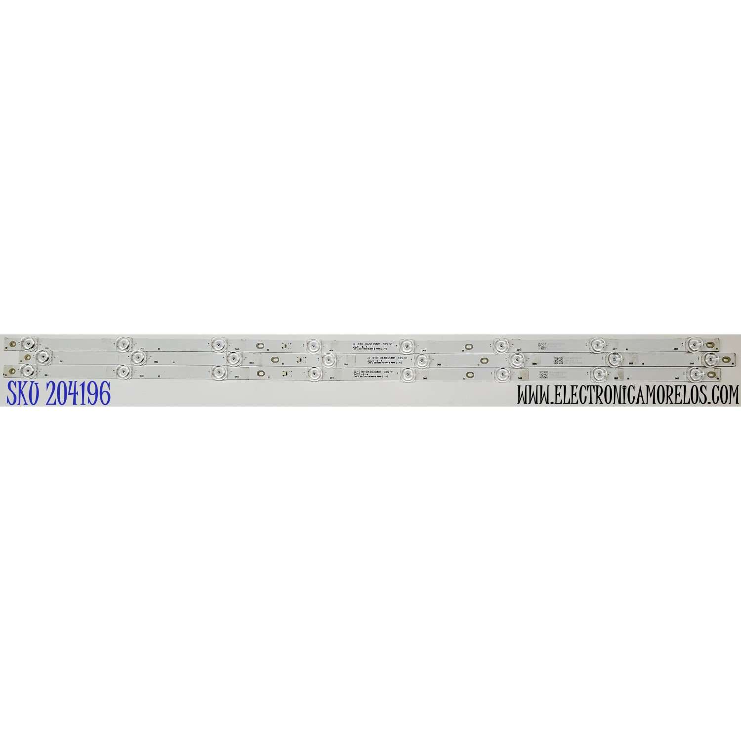 KIT DE LED'S PARA TV WINIA ((3 PIEZAS)) / NUMERO DE PARTE JL-010-D43030801-02S V1 / AE03043N080309 / Y166L05J / JHC-L E517260 / PANEL LC430EQY (SN)(A2) / MODELO U43B9000QN