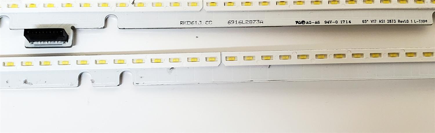KIT DE LED'S PARA TV LG ((2 PIEZAS)) / NUMERO DE PARTE 6916L-2879A / 6916-2873A / V17 AS1 2873 REV1.0 1 L-TYPE / V17 AS1 2879 REV1.0 1 R-TYPE / 6916L2879A / 69162873A / PANEL LC650EQF-DKM1 / LC650EQF (DK)(M1) / MODELOS 65SJ8500 / 65SJ850T - Imagen 3