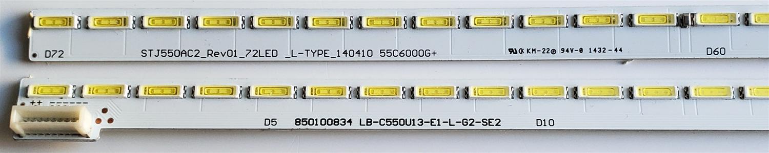 KIT DE LED'S PARA TV CHANGHONG ((2 PIEZAS)) / NUMERO DE PARTE STJ550AC2 / STJ550AC2_REV01_72LED_L-TYPE_140410 / STJ550AC2_REV01_72LED_R-TYPE_140410 / 55C6000G+ / 850100833 / PANEL LC550EGY (SG)(MI) / MODELO UD55YC5500UA - Imagen 3