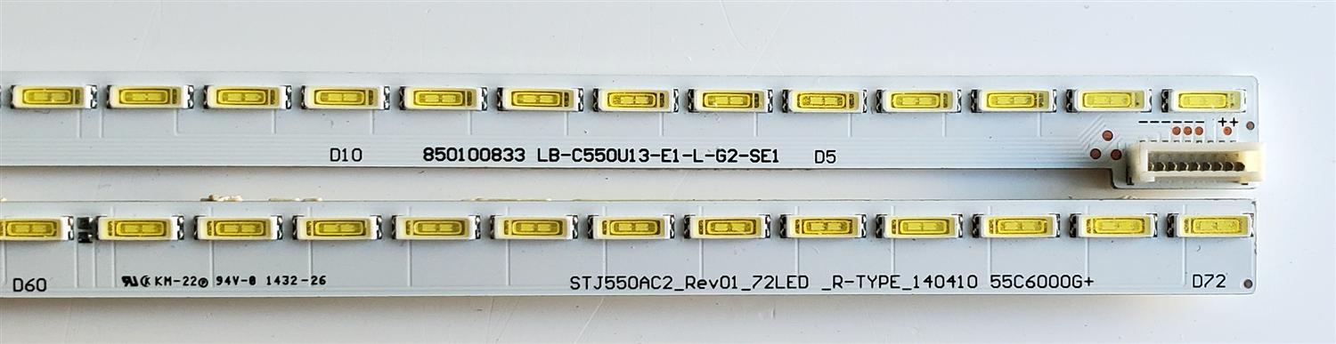 KIT DE LED'S PARA TV CHANGHONG ((2 PIEZAS)) / NUMERO DE PARTE STJ550AC2 / STJ550AC2_REV01_72LED_L-TYPE_140410 / STJ550AC2_REV01_72LED_R-TYPE_140410 / 55C6000G+ / 850100833 / PANEL LC550EGY (SG)(MI) / MODELO UD55YC5500UA - Imagen 2