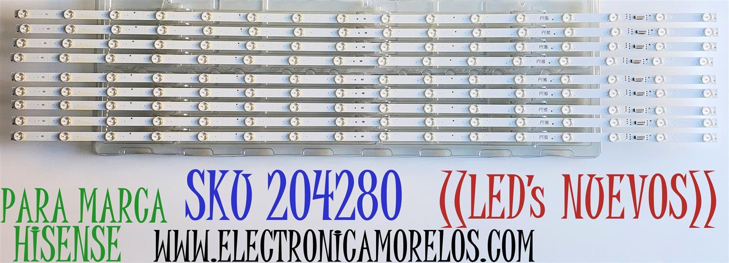 KIT DE LED PARA TV HISENSE ORIGINAL NUEVOS 9 PIEZAS / NUMERO DE PARTE SH55D16-ZC42AG-31 / 303SH550052 / JHD550X3U52-T1L7 / 2020082804 / L2_E5_CDM_S2(8)_V0.8D.10_UBW_8 / 000523 / 1248961 / PANEL JHD550X3U52-T1L7\S0\FJ\GM\ROH / MODELOS 55U7G / 55U7H