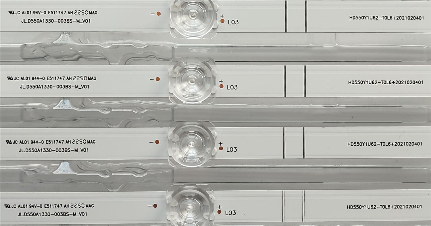 KIT DE LEDS NUEVOS PARA TV HISENSE ORIGINAL 4 PIEZAS / NUMERO DE PARTE JL.D550A1330-003BS-M_V01 / 2021020401 / HD550Y1U62-T0L6 / 1258694 / MODELOS 55R6G / 55A6G / 55R6095G5 / 55R6070G / 55E7HQ / 55A6H / 55A65H / 55R7G5 / 55C350KU / 55C350LU - Imagen 3