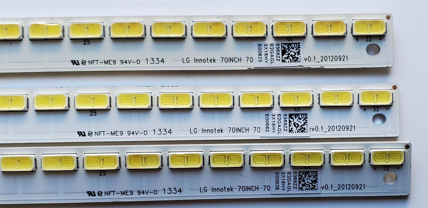 KIT DE LED'S PARA TV SHARP ((3 PIEZAS)) / NUMERO DE PARTE 5369ZZ / LG INNOTEK 70INCH 7030PKG 64EA REV0.1_20120921 / 20120921 / PANEL JE695D3GW8CD / MODELOS LC-70LE657U / LC-70LE550U - Imagen 4