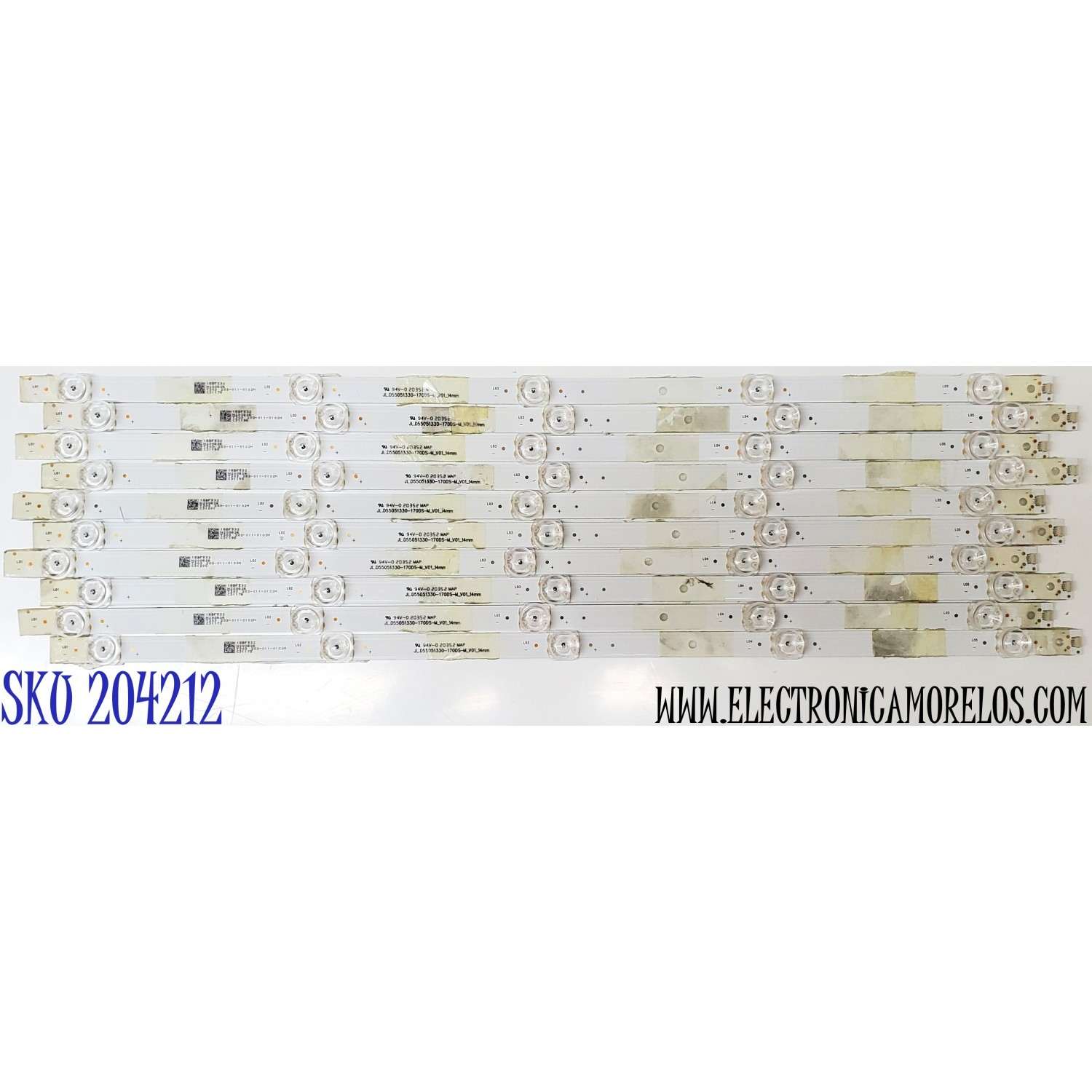 KIT DE LED'S PARA TV POLAROID ((10 PIEZAS)) / NUMERO DE PARTE JL.D55051330-170DS-M_V01_14MM / N200826 / 203-011-0102H / 18BF532 / PANEL LSC550FN11-201 / MODELO 55T7U