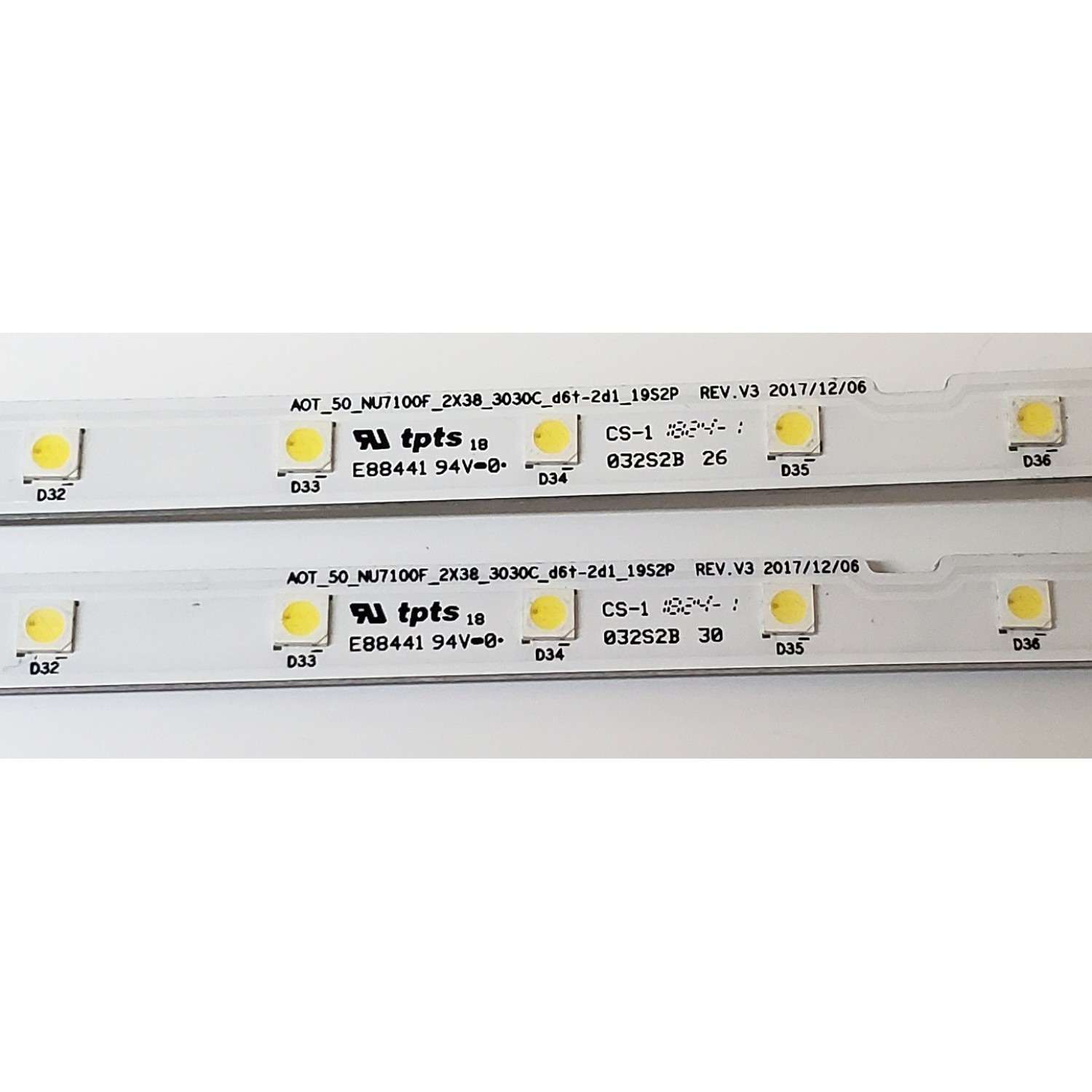 KIT DE LED'S PARA TV SAMSUNG ((2 PIEZAS)) / NUMERO DE PARTE BN96-45952A / AOT_50_NU7100F_2X38_3030C_d6t-2d1_19S2P / PANEL'S CY-NN050HGNV6H / CY-NN050HGAV9H / CY-NN050HGNVFH / CY-NN050HGAV7H / MODELOS UN50RU / UN50NU / ((MAS MODELOS EN DESCRIPCIÓN)) - Imagen 3