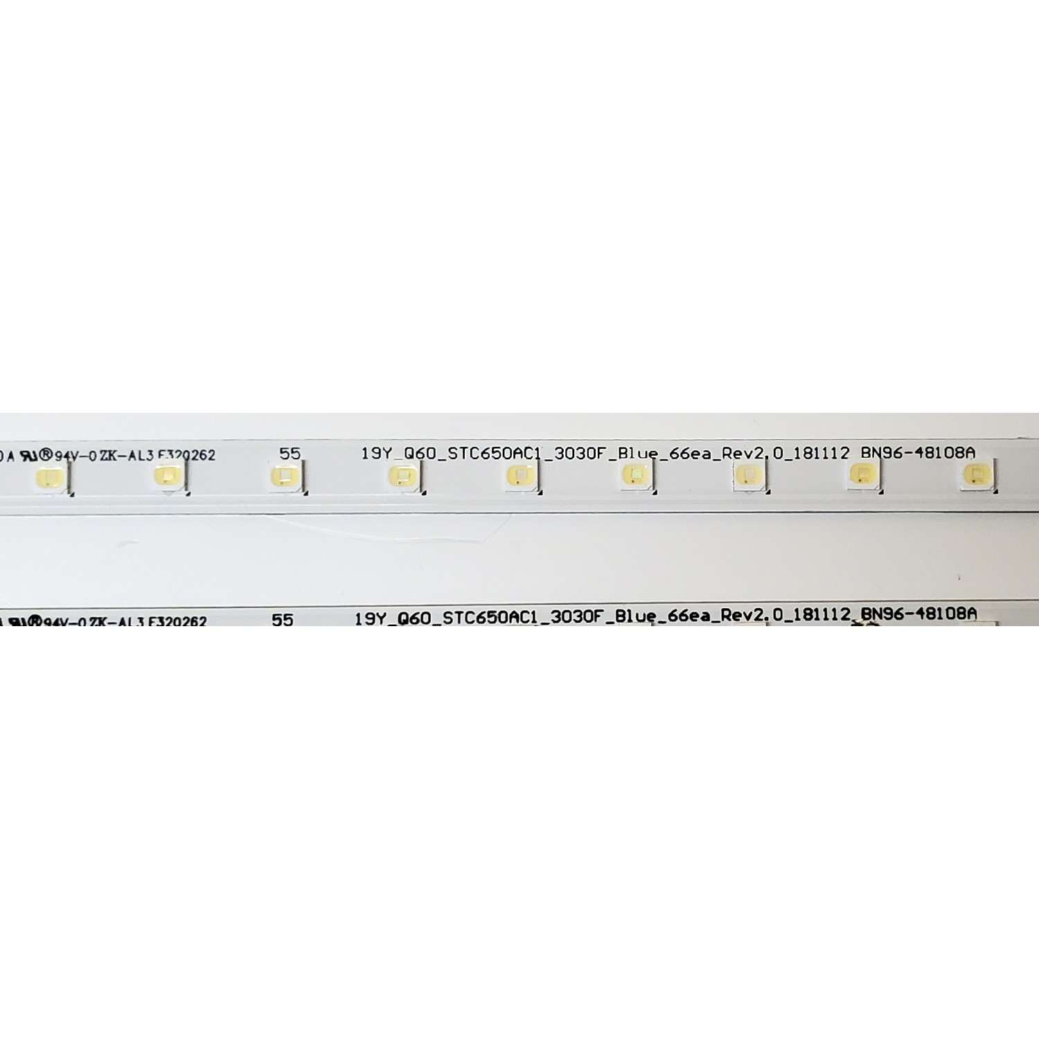 KIT DE LED'S PARA TV SAMSUNG ((2 PIEZAS)) / NUMERO DE PARTE BN96-48108A / 48108A / 19Y_Q60_STC650AC1_3030F_Blue_66ea_Rev2.0_181112 / PANEL CY-RR065FGAV1H / MODELO QN65Q60 / QN65Q60RAFXZA FA01 - Imagen 2
