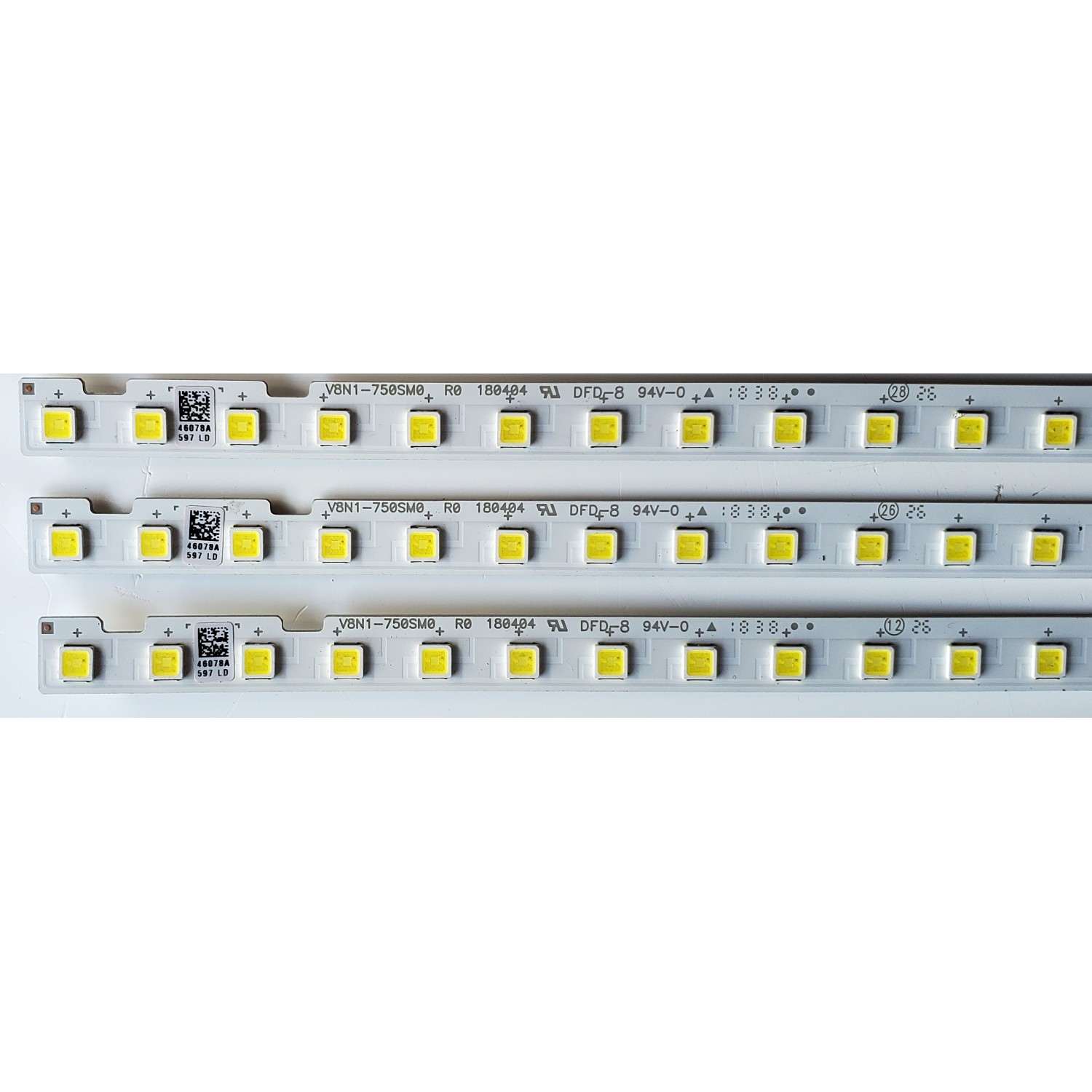 KIT DE LED'S PARA TV SAMSUNG ((3 PIEZAS)) / NUMERO DE PARTE BN96-46078A / V8N1-750SM0-R0 / 46078A / V8N1-750SM0 R0 / PANEL CY-NN075FGLV1H / CY-NN075HGEV1H / CY-NN075HGEV6H / MODELOS UN75NU / UE75NU / LH75Q / UA75NU / HG75 / MAS MODELOS EN DESCIPCIÓN - Imagen 2