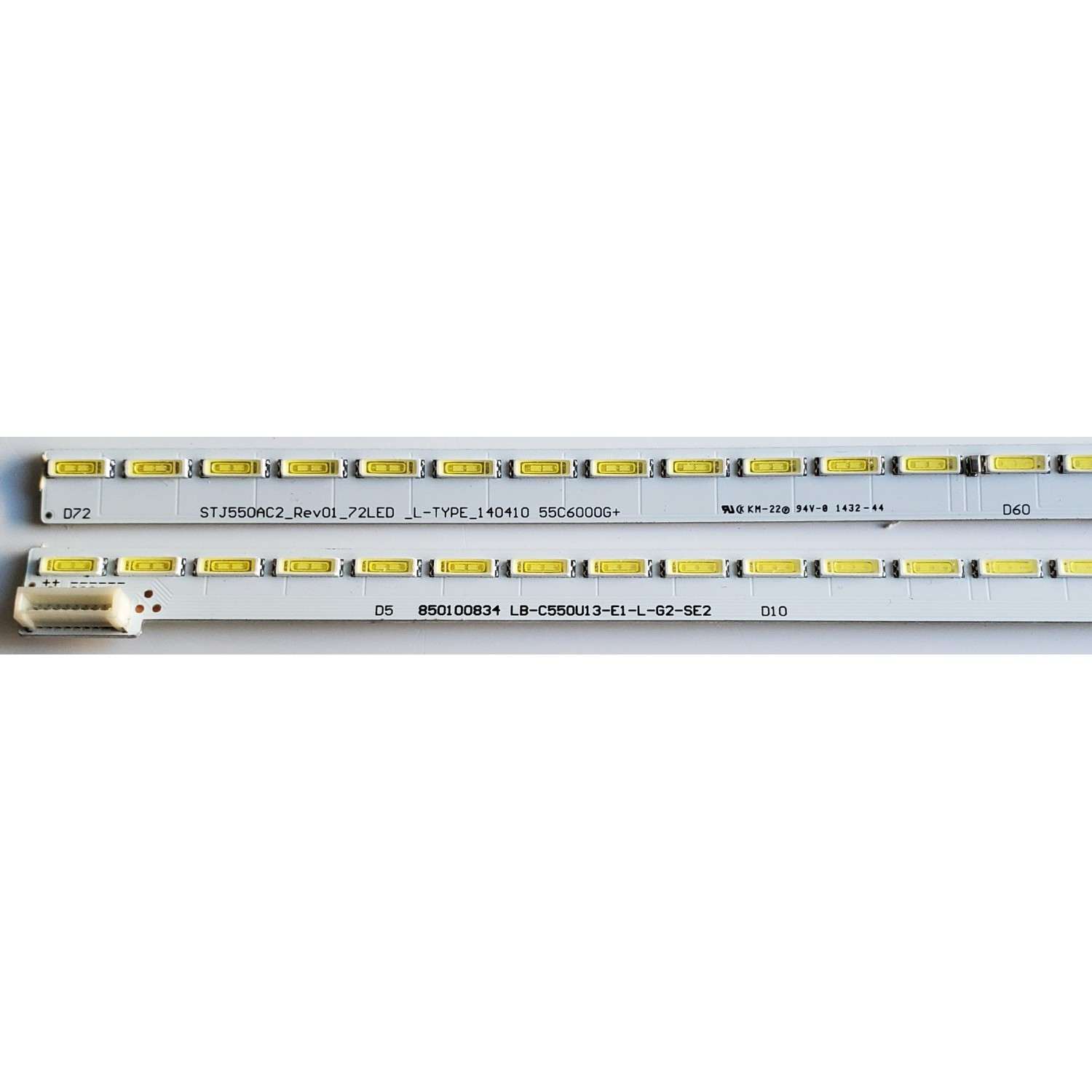 KIT DE LED'S PARA TV CHANGHONG ((2 PIEZAS)) / NUMERO DE PARTE STJ550AC2 / STJ550AC2_REV01_72LED_L-TYPE_140410 / STJ550AC2_REV01_72LED_R-TYPE_140410 / 55C6000G+ / 850100833 / PANEL LC550EGY (SG)(MI) / MODELO UD55YC5500UA - Imagen 3
