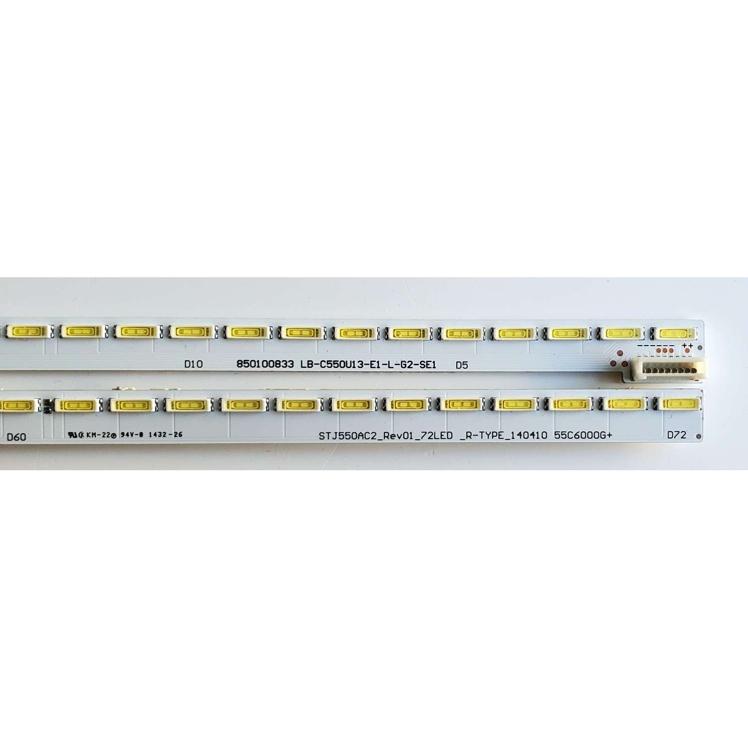 KIT DE LED'S PARA TV CHANGHONG ((2 PIEZAS)) / NUMERO DE PARTE STJ550AC2 / STJ550AC2_REV01_72LED_L-TYPE_140410 / STJ550AC2_REV01_72LED_R-TYPE_140410 / 55C6000G+ / 850100833 / PANEL LC550EGY (SG)(MI) / MODELO UD55YC5500UA - Imagen 2