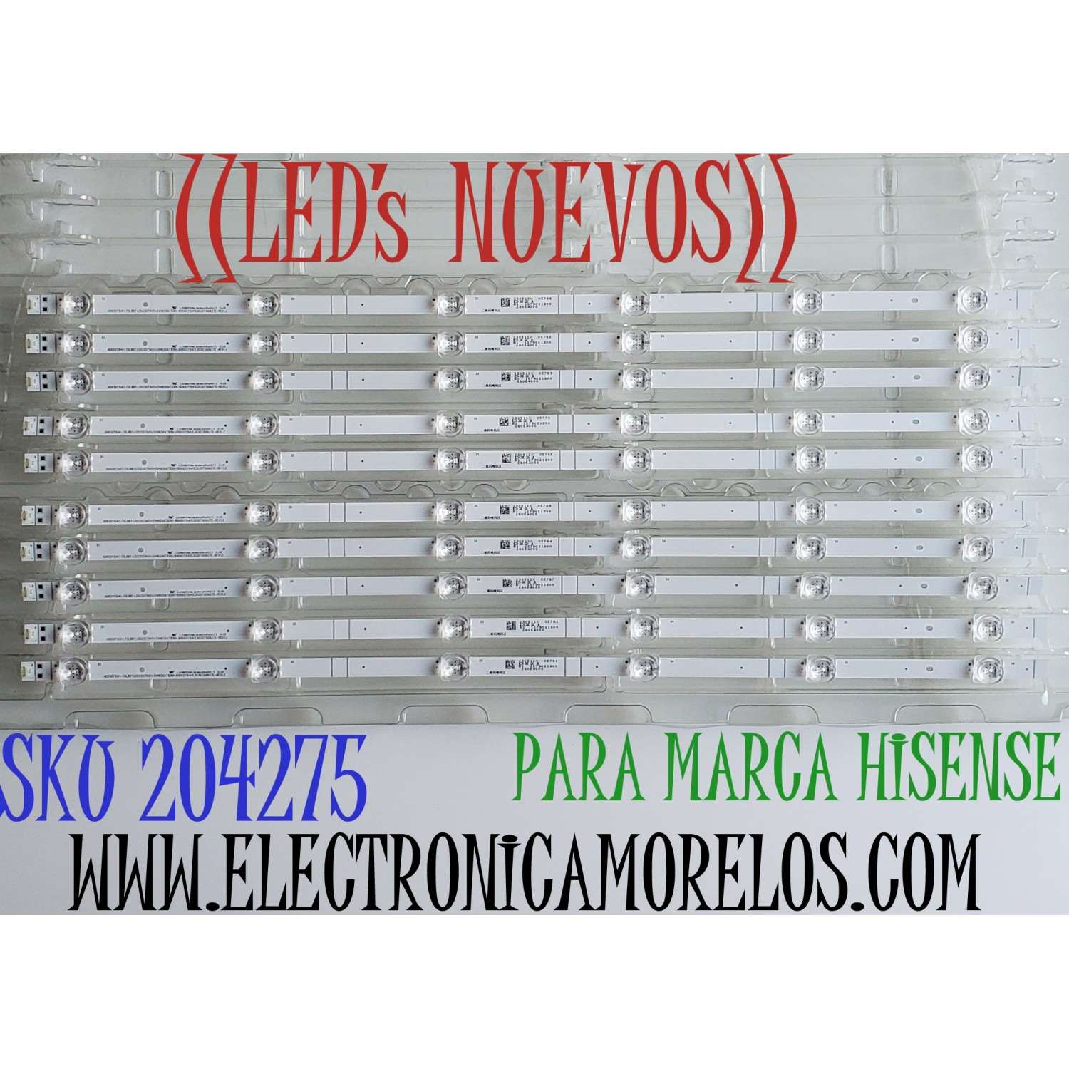 KIT DE LED'S ((NUEVOS)) PARA TV HISENSE ((10 PIEZAS)) / NUMERO DE PARTE CRH-BXK65Y1U41C3030T100627E-REV1.2 / HD650Y1U41-T0LBBY / 22022071401 / SVH650AT1CRH / 21279021S00 / 226054000 / PANEL HD650Y1U41-T0LBBY\GM\MCKD3A\ROH / MODELO 65A6H