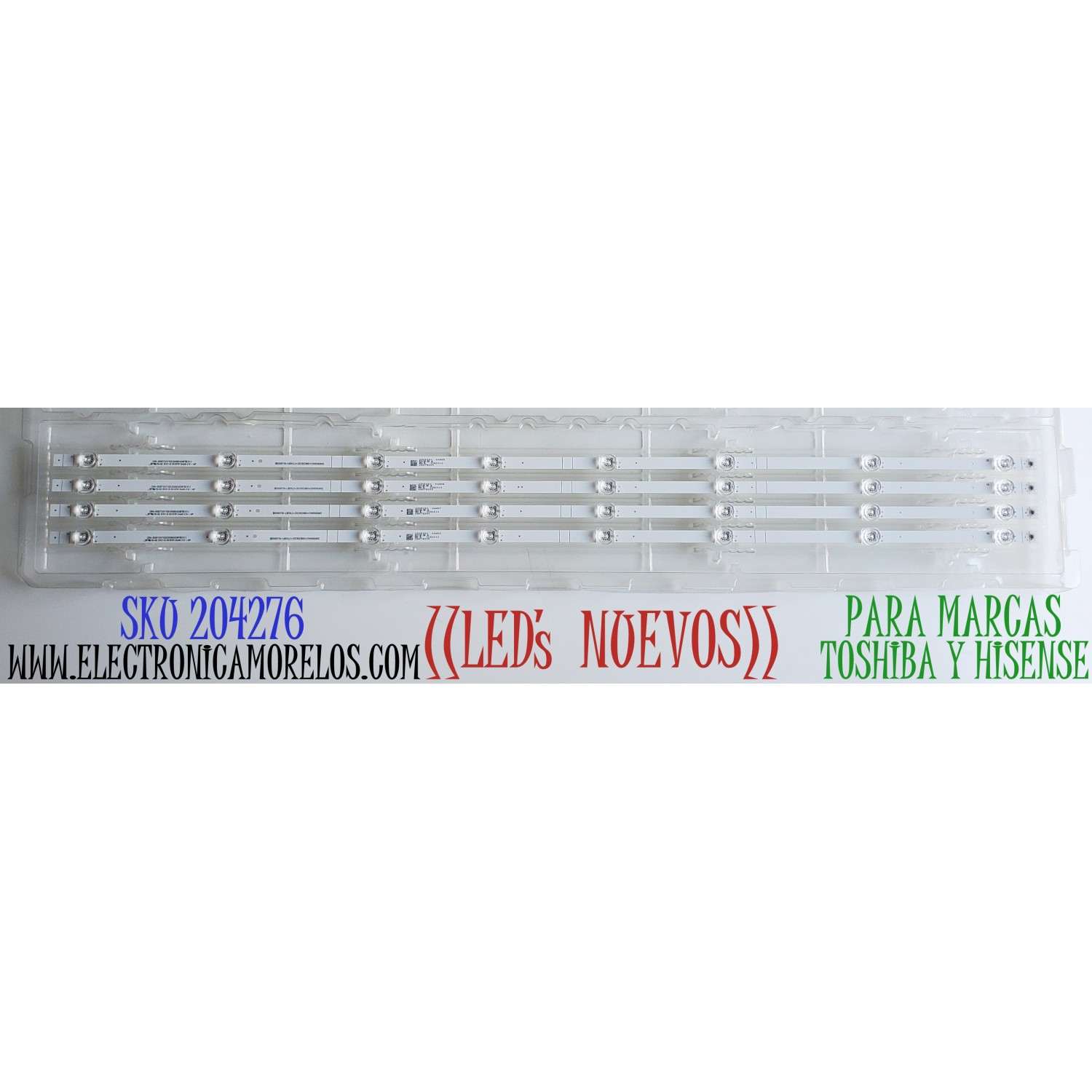 KIT DE LED'S ((NUEVOS)) PARA TV HISENSE / TOSHIBA ((4 PIEZAS)) / NUMERO DE PARTE CRH-BXBT50Y13030080409FREV1.1 / BD500Y1U-LB51L2 / 2021021901 / SVH500AH2 / 1262012 / 26131500 / PANEL HD500Y1U51-T0L2/MX\GM\CKD3A\ROH / MODELOS 50A6G / 50C350KU