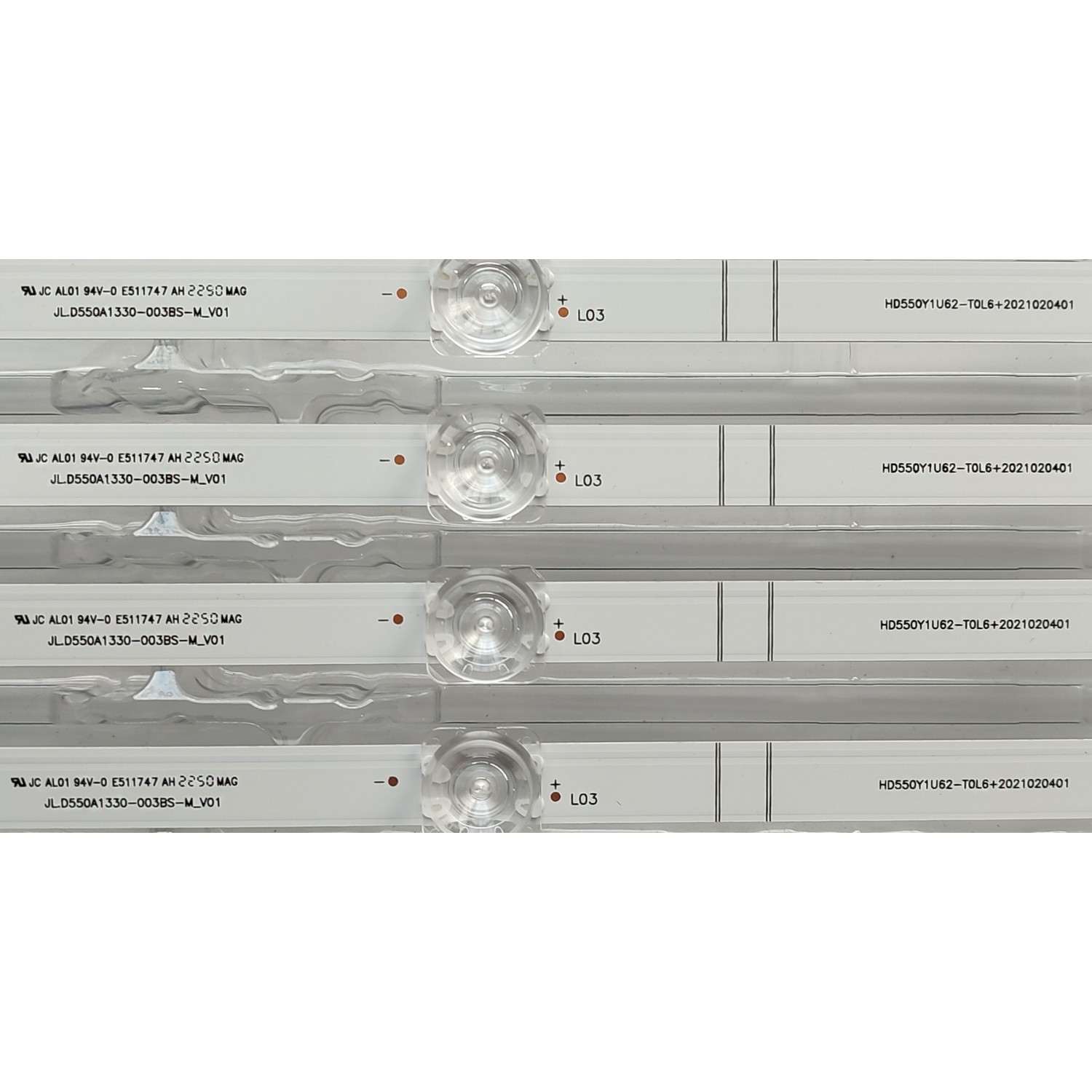 KIT DE LEDS NUEVOS PARA TV HISENSE ORIGINAL 4 PIEZAS / NUMERO DE PARTE JL.D550A1330-003BS-M_V01 / 2021020401 / HD550Y1U62-T0L6 / 1258694 / MODELOS 55R6G / 55A6G / 55R6095G5 / 55R6070G / 55E7HQ / 55A6H / 55A65H / 55R7G5 / 55C350KU / 55C350LU - Imagen 3