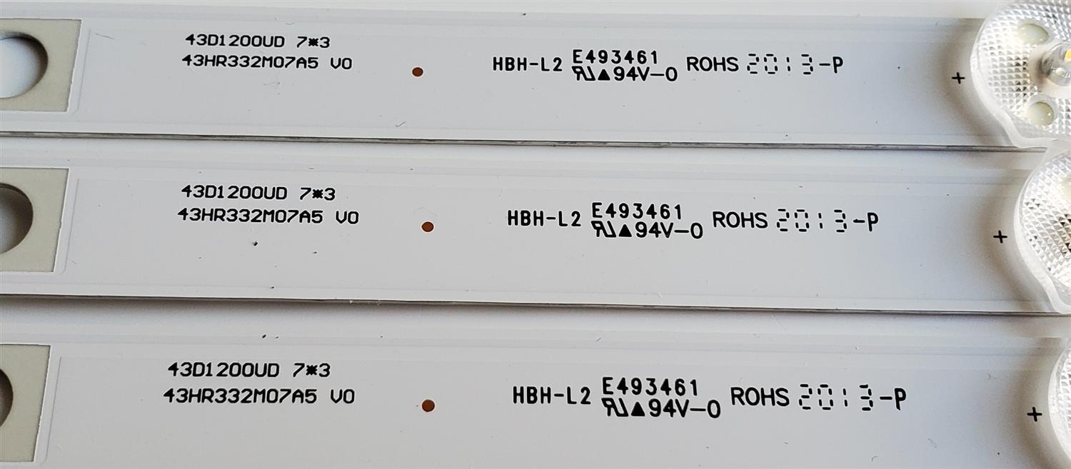 KIT DE LED'S PARA TV EVL ((3 PIEZAS)) / NUMERO DE PARTE 43HR332M07A5 V0 / 43D1200UD / 4C-LB430T-HRAC / LD6RA2R0C / 43D1200UD 7*3 / HBL-L2 / E493461 / PANEL / DISPLAY / MODELO 43EVLS4 - Imagen 4