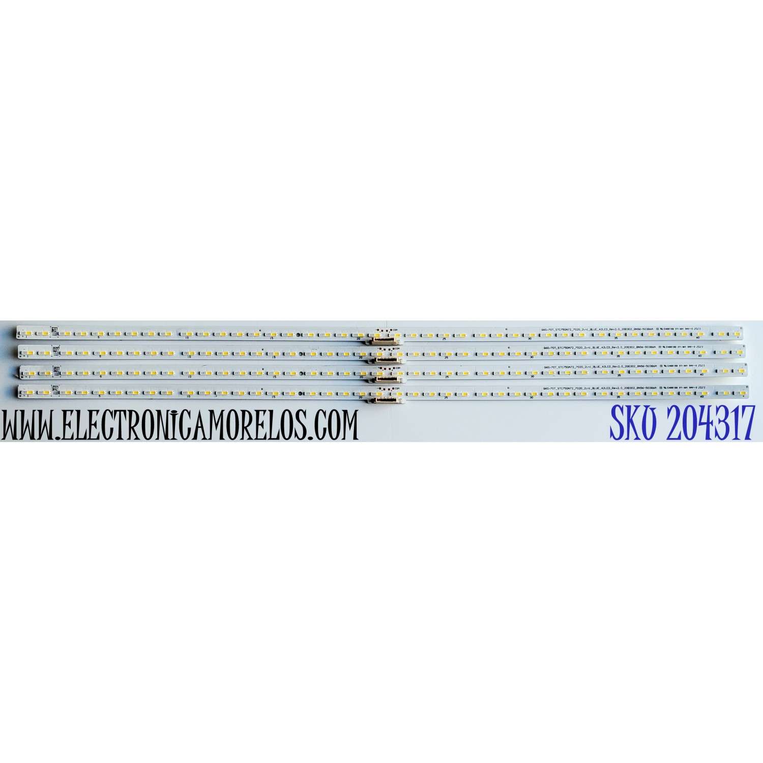 KIT DE LED'S PARA TV SAMSUNG ((4 PIEZAS)) / NUMERO DE PARTE BN96-50386A / Q60/70T_STC750A72_7020_2in1_BLUE_42LED_REV2.0_200302_BN96-50386A / 50386A / PANEL CY-RT075HGHV2H / MODELOS QN75LS03 / QN75Q60 / QN75Q6D / QN75Q70 / QN75Q7D / HG75TS03