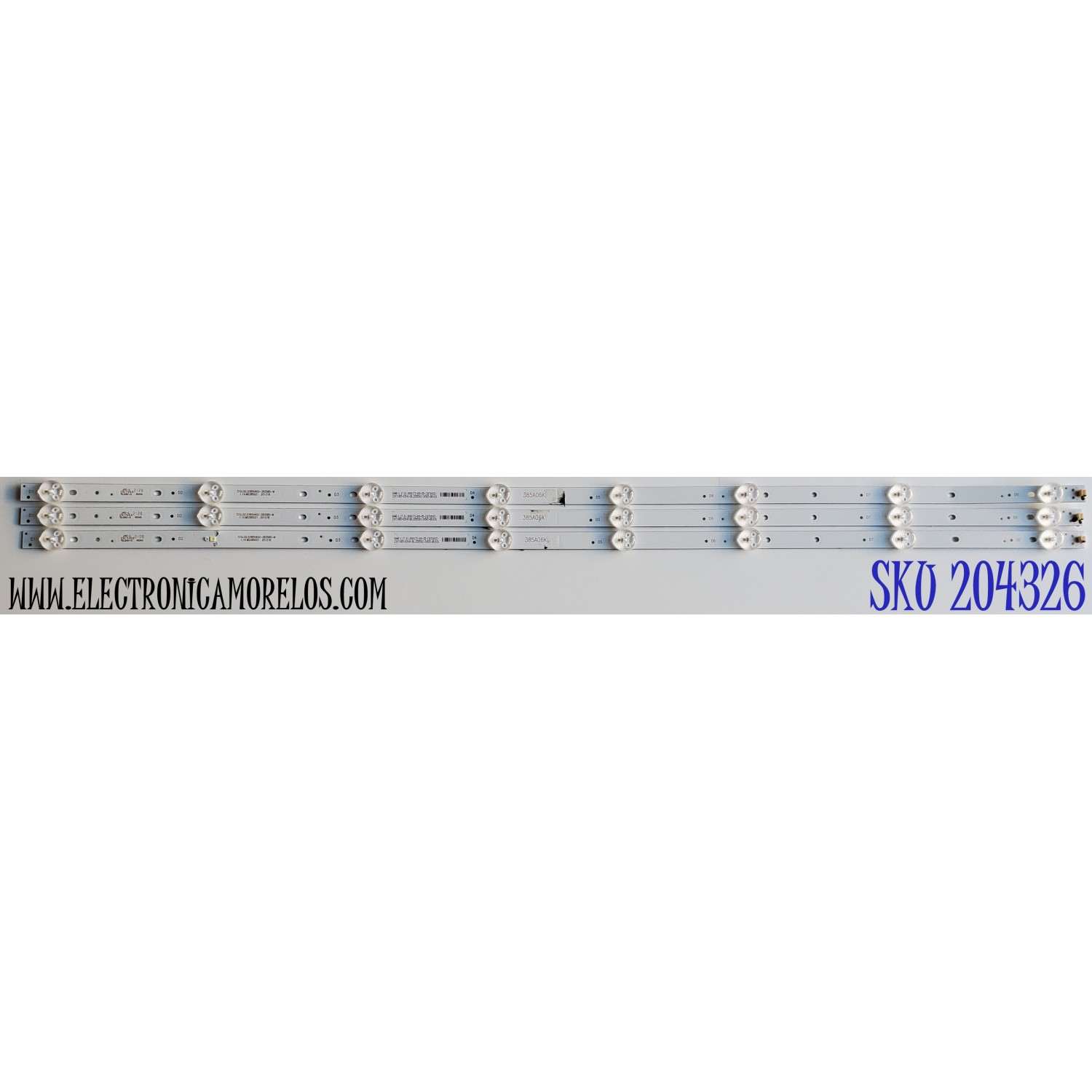 KIT DE LED'S PARA TV QUASAR ((3 PIEZAS)) / NUMERO DE PARTE SJ.DZ.D3850402-2835BS-M / 1.14.MD385021 / 201218 / 385A06K / 0A4R-1.17.01.0000172-000-D5-136T08V2C / 210714D5-02040-DK.D385S02-24565-DR1026 / PANEL DXLC390TA2A / DISPLAY LC390TA2A / MODELO Q39HD1