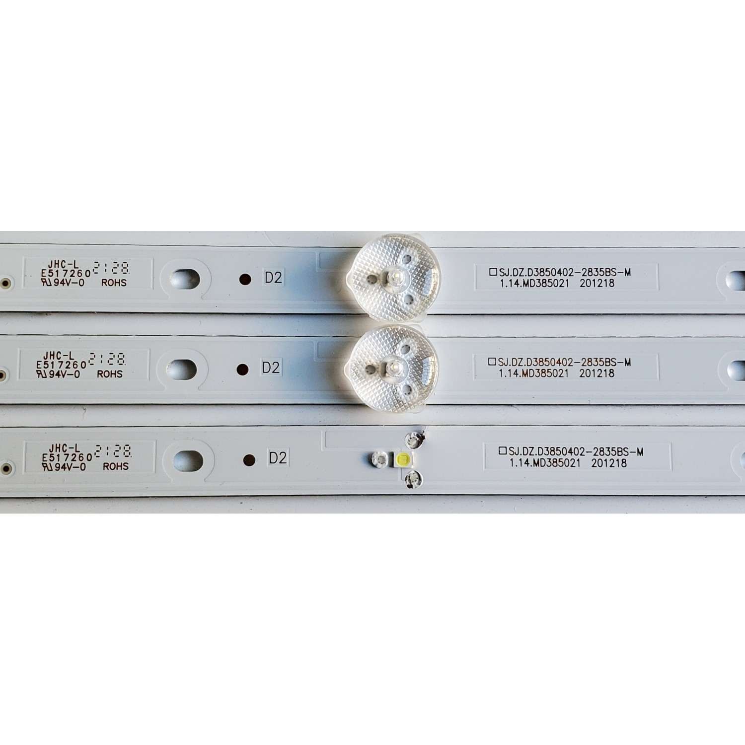 KIT DE LED'S PARA TV QUASAR ((3 PIEZAS)) / NUMERO DE PARTE SJ.DZ.D3850402-2835BS-M / 1.14.MD385021 / 201218 / 385A06K / 0A4R-1.17.01.0000172-000-D5-136T08V2C / 210714D5-02040-DK.D385S02-24565-DR1026 / PANEL DXLC390TA2A / DISPLAY LC390TA2A / MODELO Q39HD1 - Imagen 3