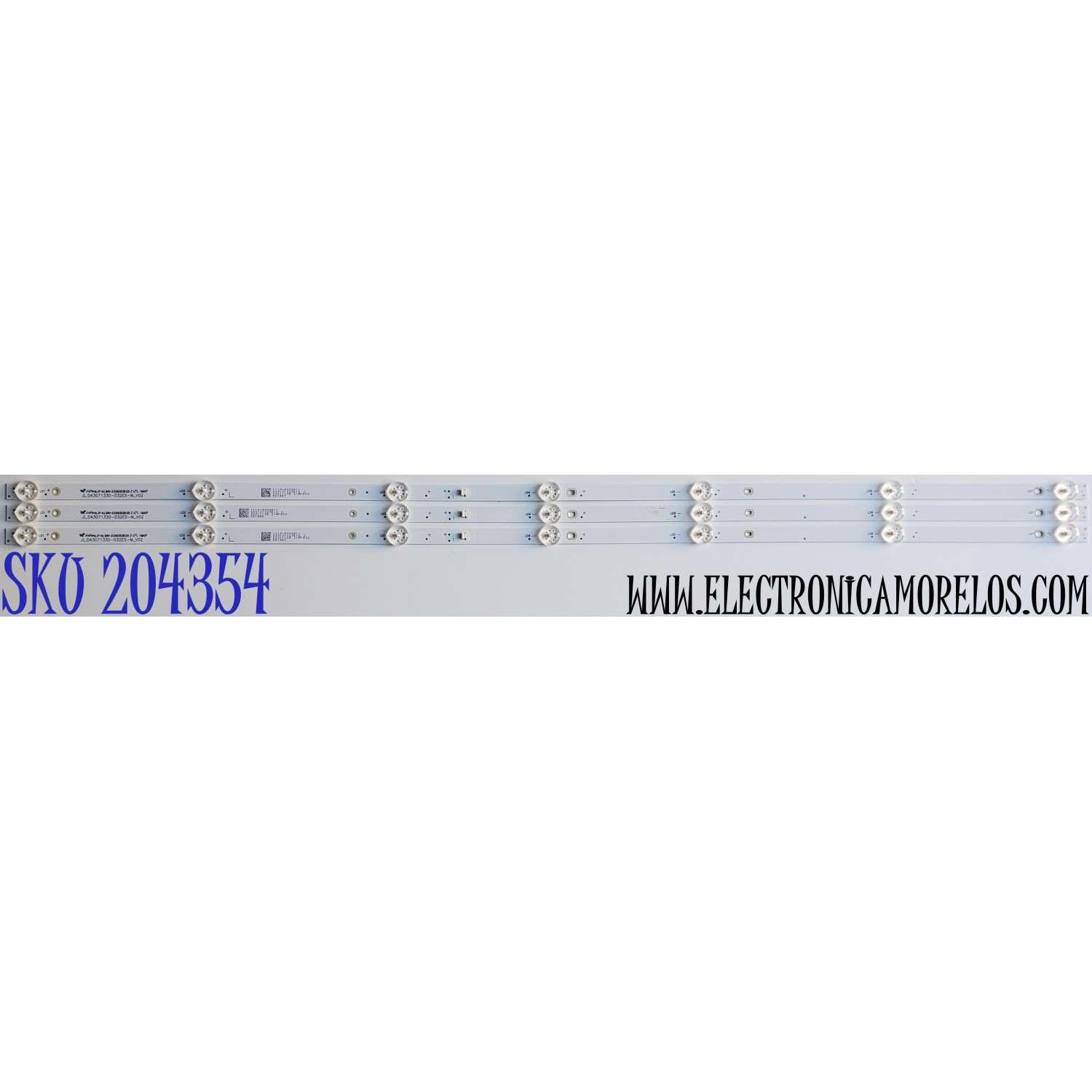 KIT DE LEDS PARA TV WESTINGHOUSE ORIGINAL 3 PIEZAS / NUMERO DE PARTE JL.D43071330-032ES-M_V02 / 1110-4000411 / E493538 / 230101023610 / 21AF530 / PANEL HK430WLEDM-JH6PH / DISPLAY PT430CT03-14 VER.2.0 / MODELO WR43FX2212 / WR43FX2210 / 43PUL6643/F7