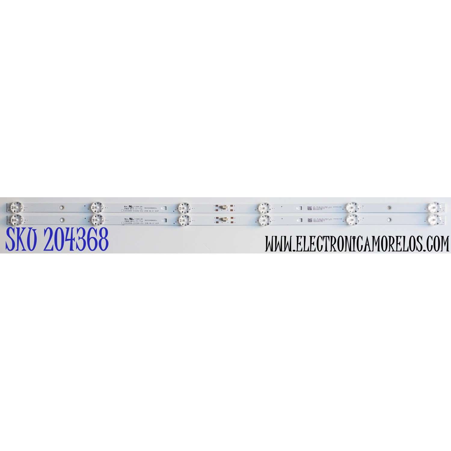 KIT DE LEDS PARA TV ONN ORIGINAL 2 PIEZAS / NUMERO DE PARTE LED32D06-ZC22AG-03J / 30332006002J / 32000M16 / 221027AB10 / E78030 94V-0 / MODELO 100012589 (32 PULGADAS)