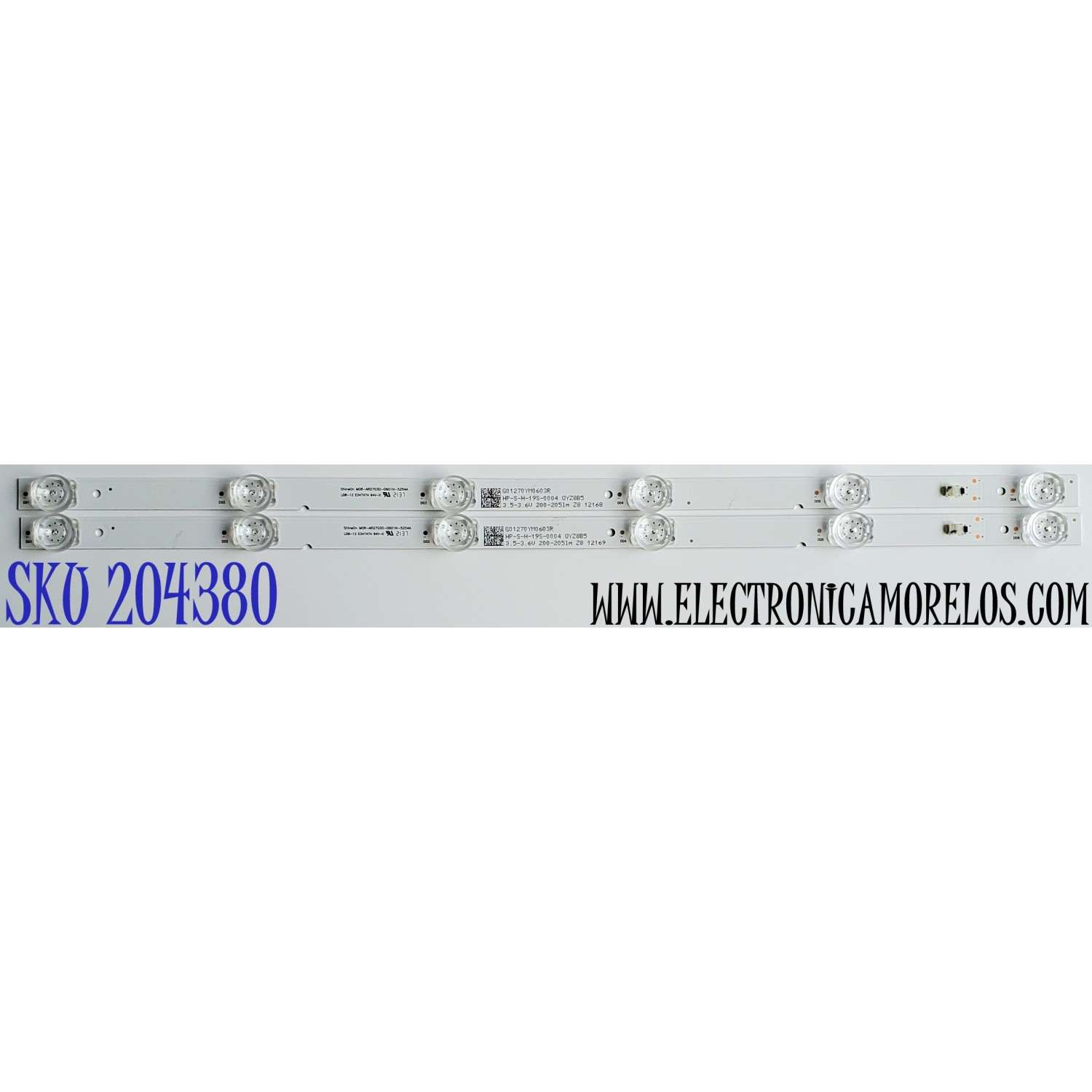 KIT DE LED'S PARA TV LG ((2 PIEZAS)) / NUMERO DE PARTE M08-AR27030-0601N-5254A / G01270YM0603R / HP-S-H-19S-0004 / LDB-12 E347474 94V-0 / ShineOn M08-AR27030-0601N-5254A / PANEL CT270WFDA C03 / DISPLAY LM270WF7 (SJ)(D4) / MODELO 27LP600B / 27LP600B-PU