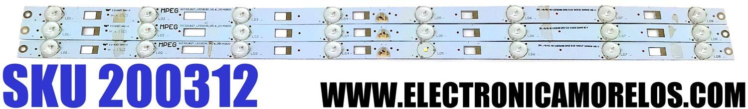 KIT DE LED'S PARA TV TCL ((3 PIEZAS)) / NUMERO DE PARTE GIC32LB27_LED3030_V0.6_20140820 / GIC32LB27 / 4C-LB3208-ZM3 / PANEL LVW320NDAL / ST3151A05-8 / MODELOS 32S3700 / 32S4610R / 32S3700TCA / 32S3700TAAA / 32S3700TBAA / 32S3700TCAA / 32S3700TCAAA