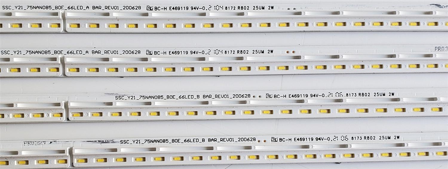 KIT DE LED'S PARA TV LG ((4 PIEZAS)) / NUMERO DE PARTE SSC_Y21_75NANO85_BOE_66LED_A BAR_REV01_200628 / SSC_Y21_75NANO58_BOE_66LED_B BAR_REV01_200628 / E469119 / MODELO 75NANO75SPA / 75NAN075SPA - Imagen 4