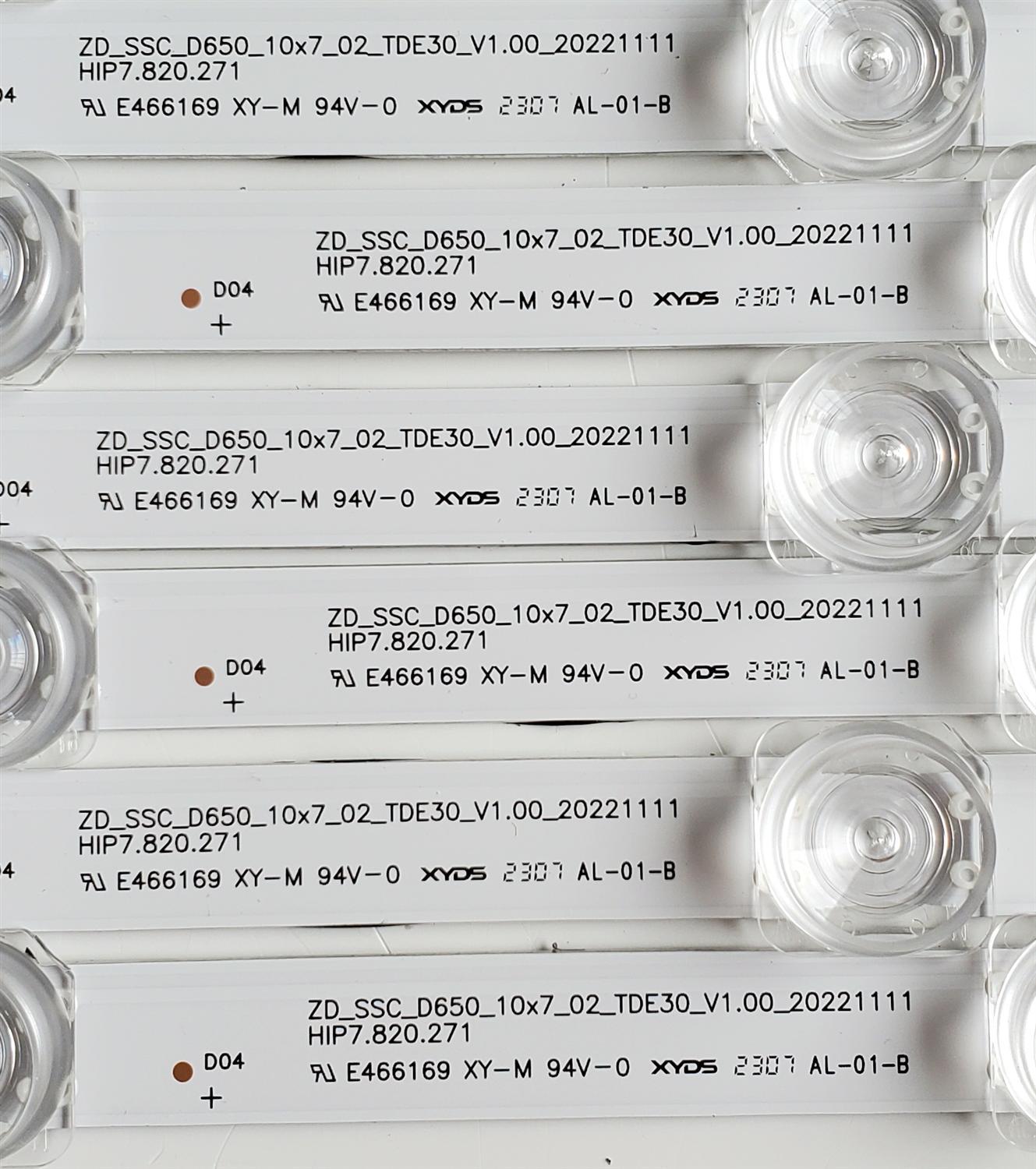 KIT DE LED'S PARA TV HISENSE ((10 PIEZAS)) / NUMERO DE PARTE SVH650AW2 / HD650Y1U72 / HD650Y1U72-T0LG+2022111101+SVH650AW2+ZDJG / 1307225 / ZD_SSC_D650_10X7_02_TDE30_V1.00 / HIP7.820.271 / PANEL HD650Y1U51-T0LG / HD650Y1U72-T0LG / MODELOS 65A65K / 65A7K - Imagen 4