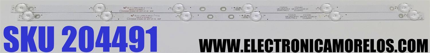 KIT DE LED'S PARA TV RCA ((2 PIEZAS)) / NUMERO DE PARTE CX32D06-ZC22AG-05 / 303CX320037 / 2010037442-1 / CX320M03 / 180.DT0.32Z100-2H / 171214B2 / DISPLAY VVP32H156A20 / MODELO RTV32Z2SM