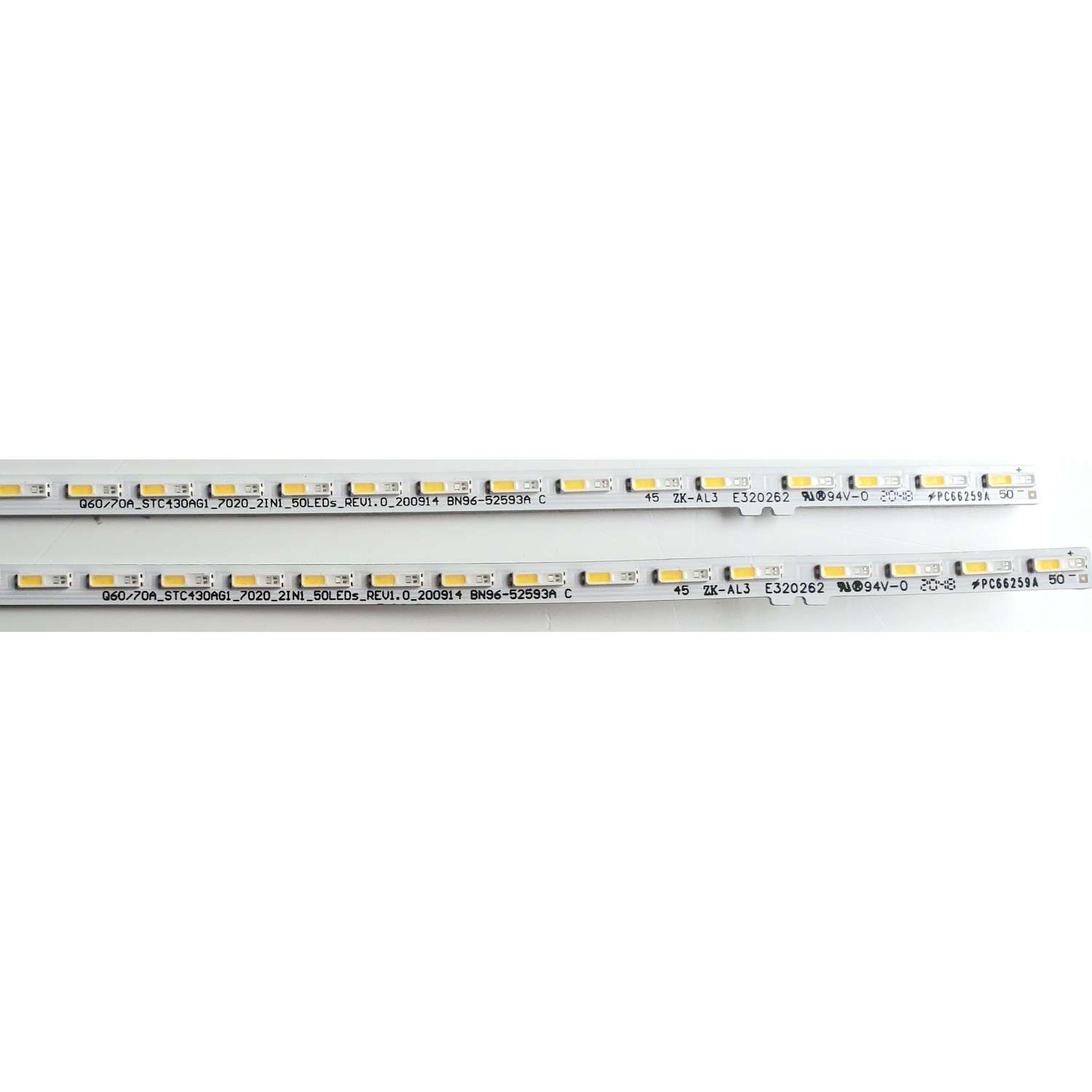 KIT DE LED'S PARA TV SAMSUNG ((2 PIEZA)) / NUMERO DE PARTE BN96-52593A / BN9652593A / Q60/70A_STC430AG1_7020_2IN1_50LEDS_REV1.0_200914 BN96-52593A / E320262 / PC66259A / FA54290C / MODELOS QN43Q60 / QE43Q60AW / QN43Q60AAF / HG43Q60AANFXZA - Imagen 2