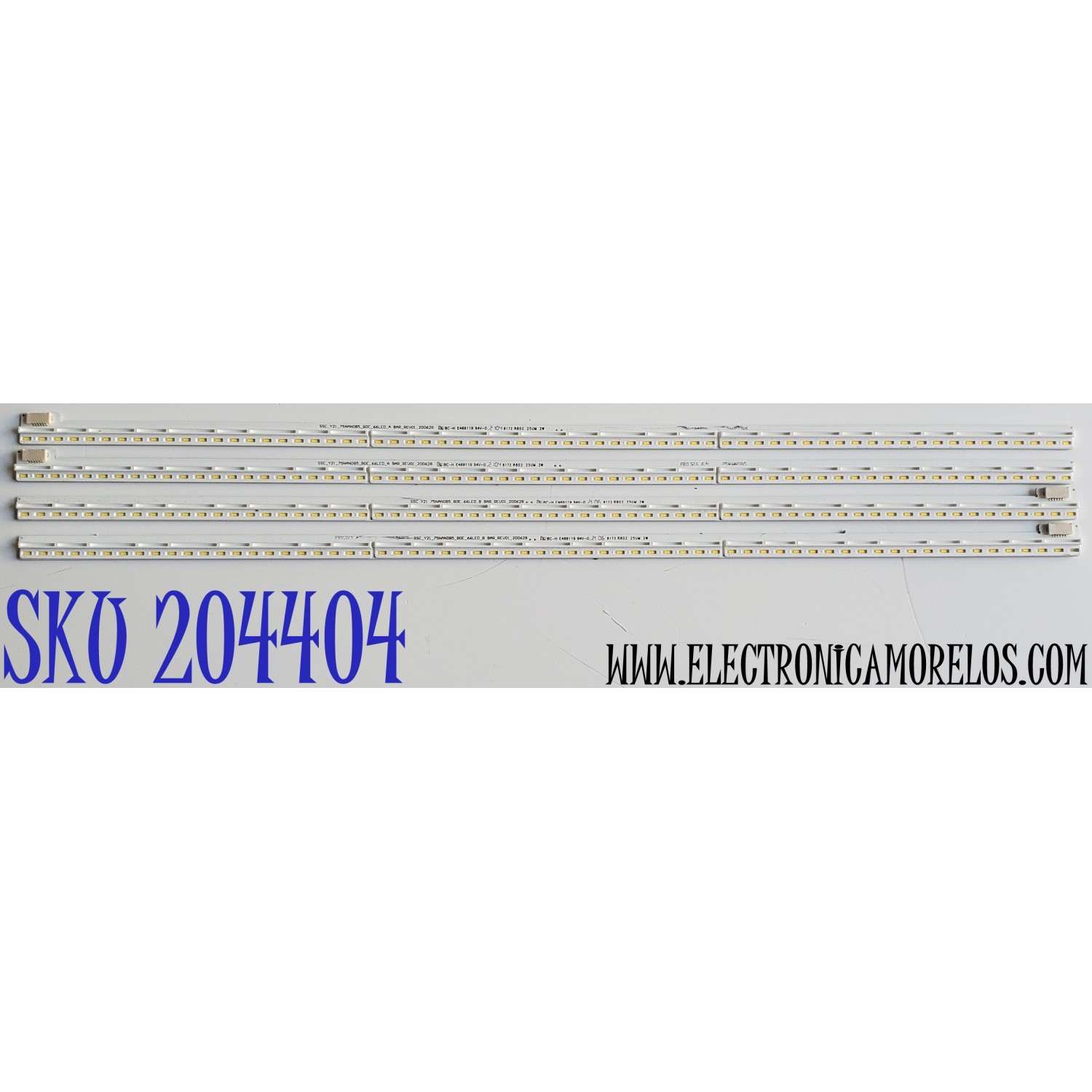 KIT DE LED'S PARA TV LG ((4 PIEZAS)) / NUMERO DE PARTE SSC_Y21_75NANO85_BOE_66LED_A BAR_REV01_200628 / SSC_Y21_75NANO58_BOE_66LED_B BAR_REV01_200628 / E469119 / MODELO 75NANO75SPA / 75NAN075SPA