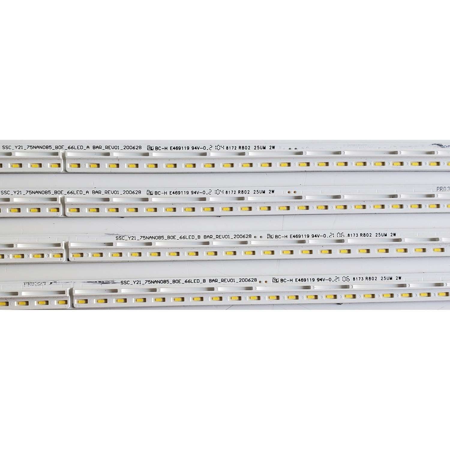 KIT DE LED'S PARA TV LG ((4 PIEZAS)) / NUMERO DE PARTE SSC_Y21_75NANO85_BOE_66LED_A BAR_REV01_200628 / SSC_Y21_75NANO58_BOE_66LED_B BAR_REV01_200628 / E469119 / MODELO 75NANO75SPA / 75NAN075SPA - Imagen 4