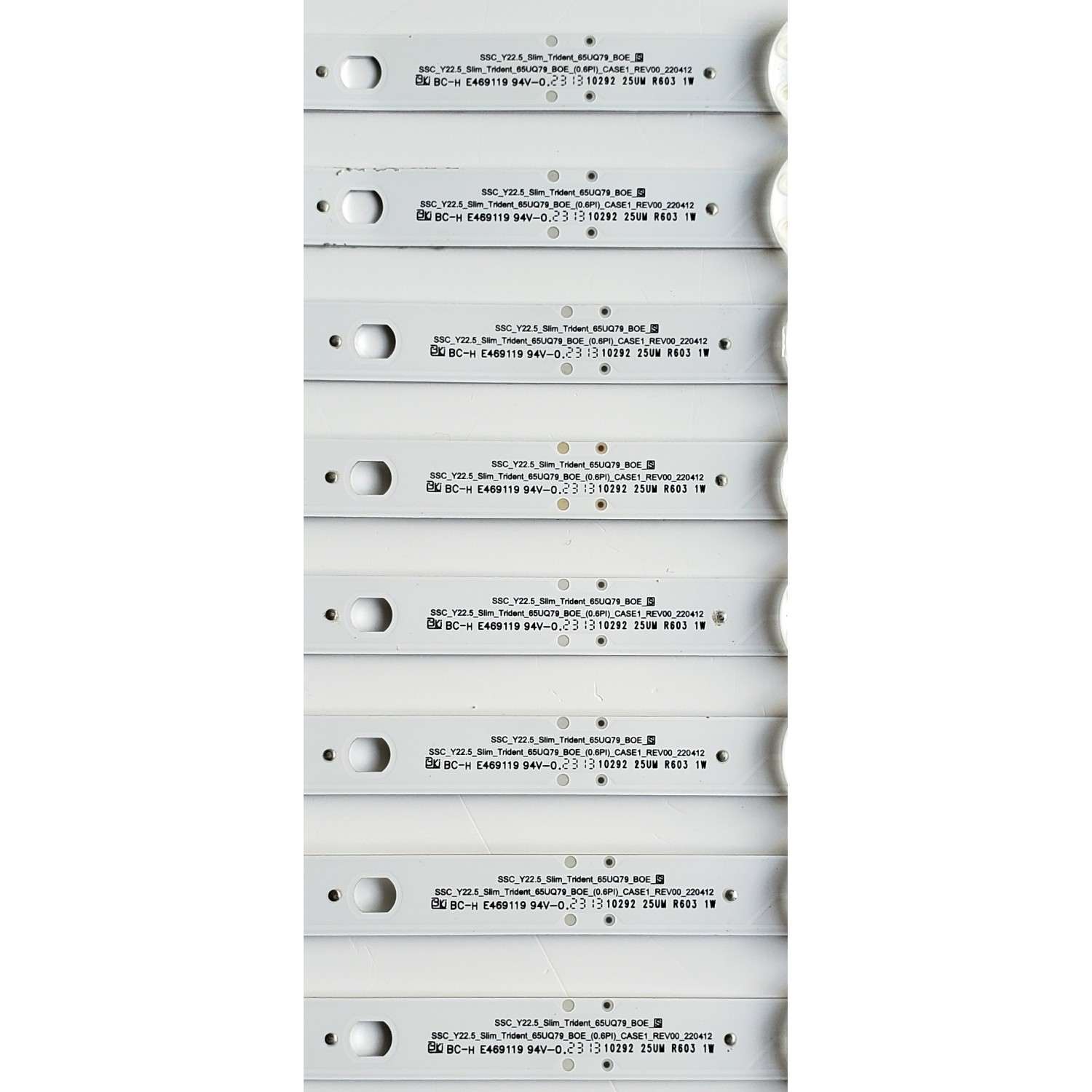 KIT DE LEDS ORIGINAL PARA TV LG 8 PIEZAS / NUMERO DE PARTE EAV65045301 / SSC_Y22.5_Slim_Trident_65UQ79_BOE / SSC_Y22.5_Slim_Trident_65UQ79_BOE_(0.6PI)_CASE1_REV00_220412 / PANEL NC650TQG / DISPLAY HV650QUB-F9E / MODELOS 65UR7800PSB / 65UQ79 / 65UT7550AUA - Imagen 2