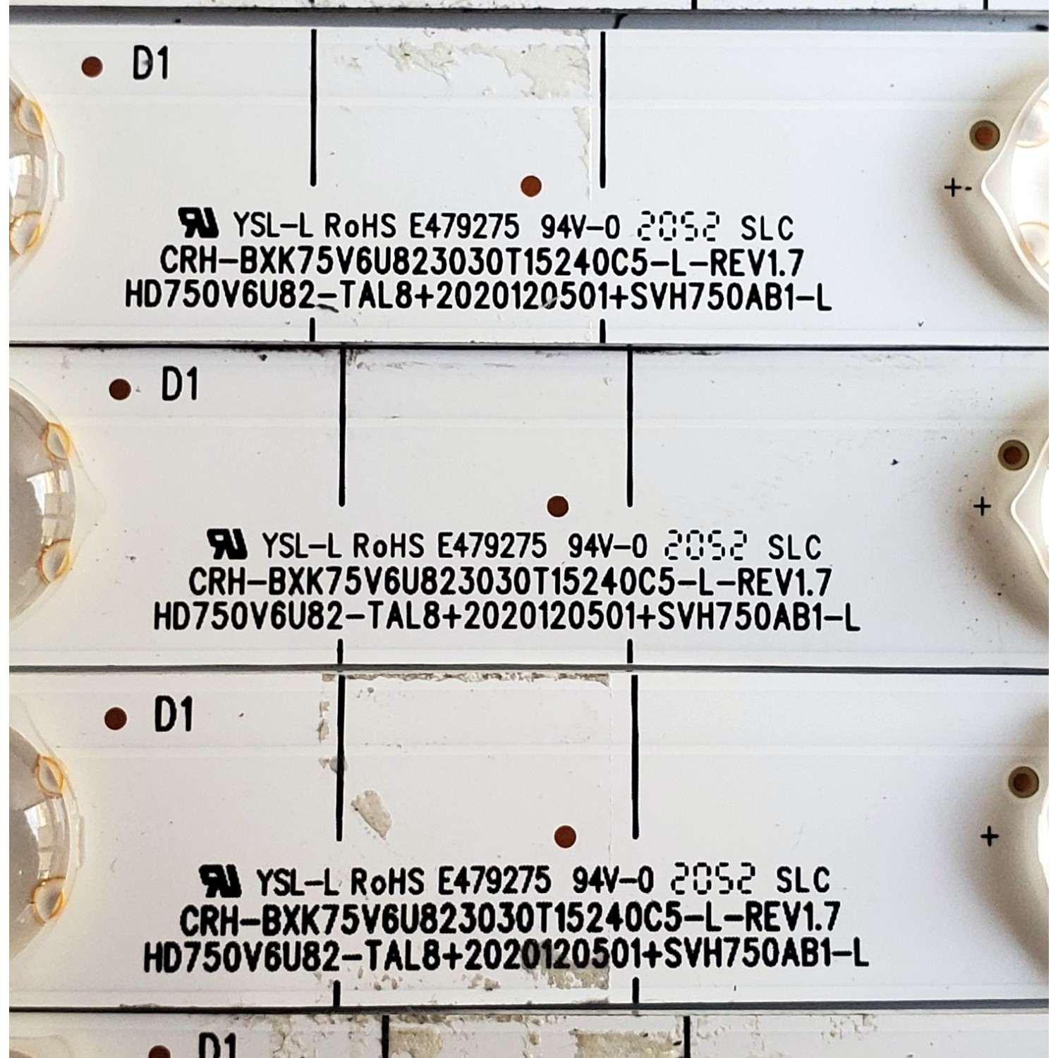 KIT DE LEDS ORIGINAL PARA TV HISENSE 30 PIEZAS/ NUMERO DE PARTE CRH-BXK75V6U823030T15240C5 /CRH-BXK75V6U823030T15240C5-L-REV1.7 /CRH-BXK75V6U823030T15240C5-R-REV1.7 /HD750V6U82-TAL8/2020120501/SVH750AB1-L /SVH750AB1-R /PANEL HD750V6U82-TAL8 /MODELO 75U6G  - Imagen 3
