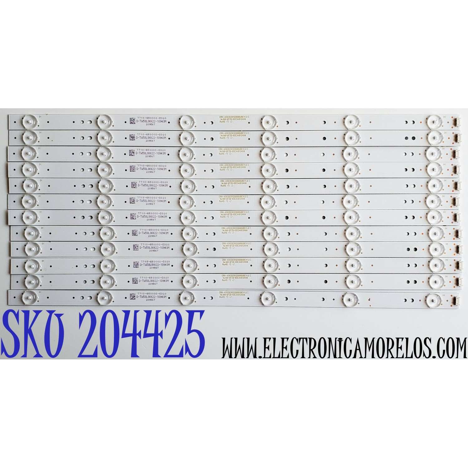 KIT DE LED'S PARA TV LG ((12 PIEZAS)) / NUMERO DE PARTE CRH-A503030120686UREV1.0 / 209567 / 94V-0FZD-03E348124HN / D-TW58L8KK22-10943M / 7710-650000-D320 / CRH-A503030120686UREV1.0I / PANEL RDL500WY(QD0-00B) / MODELO 50UH5500 / 50UH5500-UA.AWMJLJR