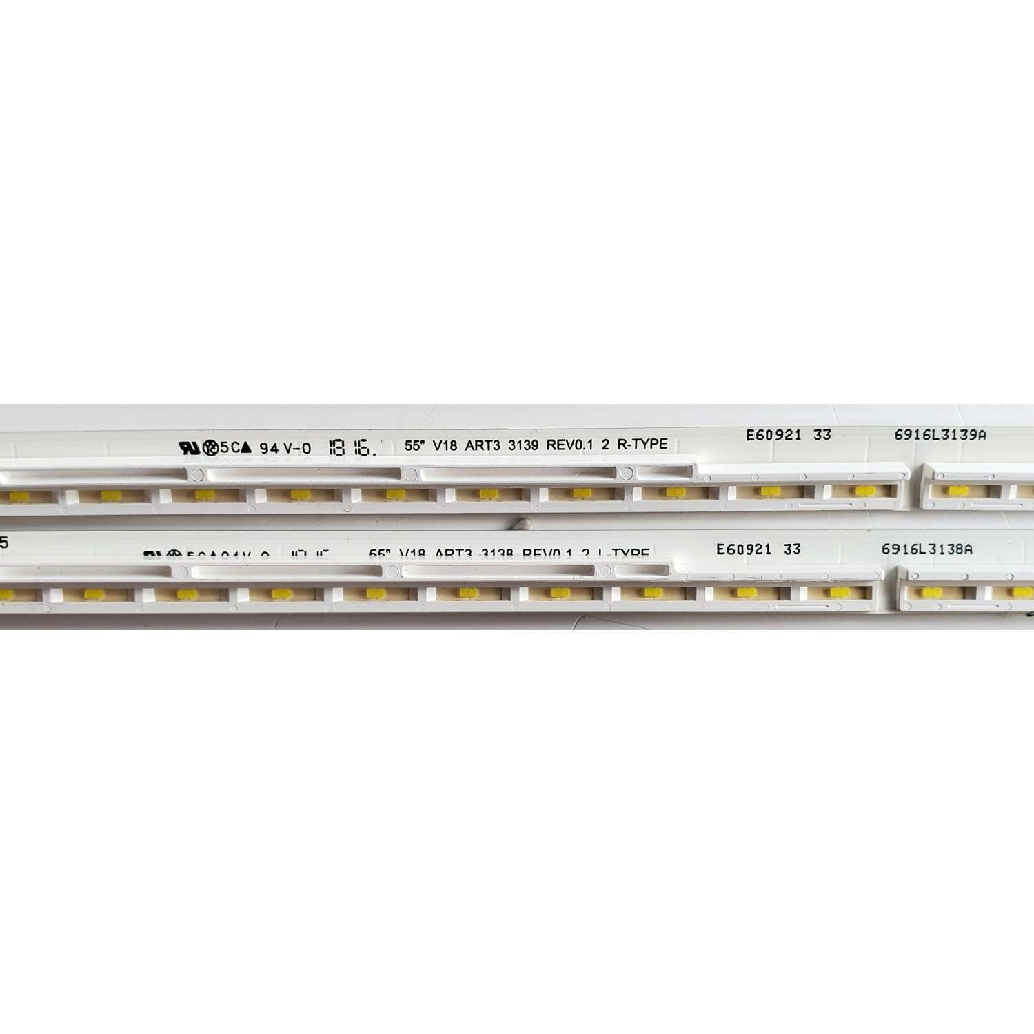 KIT DE LED'S PARA TV LG ((2 PIEZAS)) / NUMERO DE PARTE 6916L-3138A / 6916L-3139A / 3138A / 3139A / 55'' V18 ART3 3139 REV0.1 2 R-TYPE / 55'' V18 ART3 3138 REV0.1 2 L-TYPE / PANEL LC550EQH (FL)(M2) / MODELOS 55SK8000PUA / 55SK8000PUA.AUSWLJR / 55SK8000AUB - Imagen 2