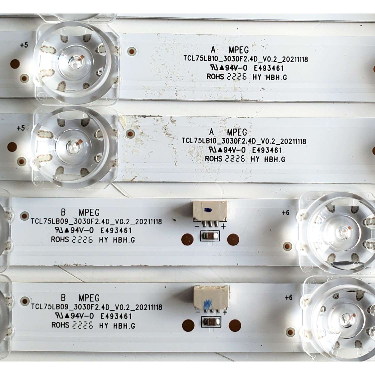 KIT DE LEDS PARA TV TCL ORIGINAL 6 PIEZAS / NUMERO DE PARTE TCL75LB10 / TCL75LB09 / B0101-000378 / B0101-000379 / TCL75LB10_3030F2.4D_V0.2_20211118 / TCL75LB09_3030F2.4D_V0.2_20211118 / PANEL LVU75NDEL CS9W13 V3 / MODELOS 75S451 / 75S455 - Imagen 4