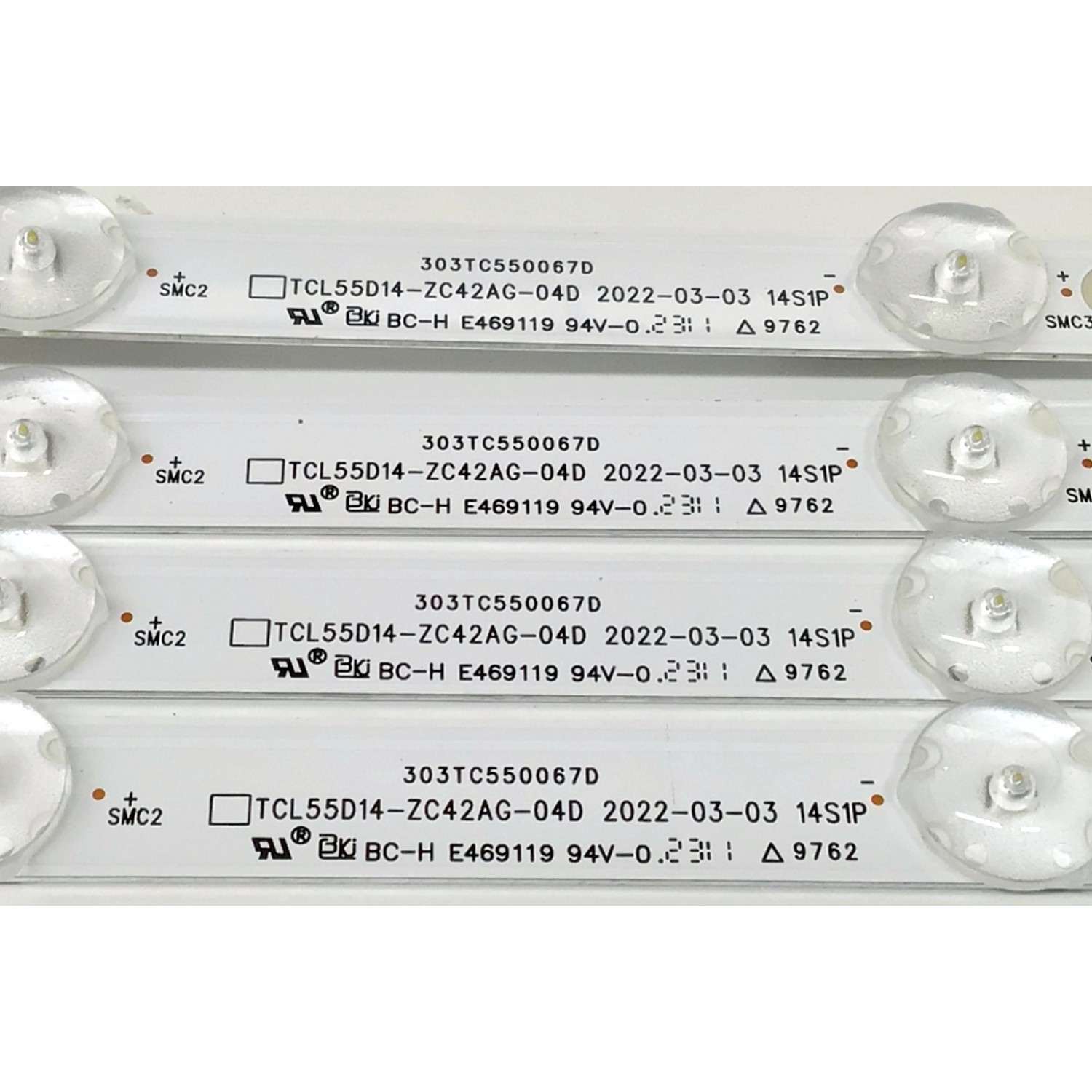 KIT DE LED'S PARA TV JVC ((4 PIEZAS)) / NUMERO DE PARTE TCL55D14-ZC42AG-04D / 303TC550067D / TC550M69 / 230411BB03 / 4L-ZX055T-ZC001C / 2300020500 / E469119 / PANEL LVU550CSDX / DISPLAY ST5461D12-6 VER.2.2 / MODELOS SI55URF / 55PFL5756/F7 - Imagen 4