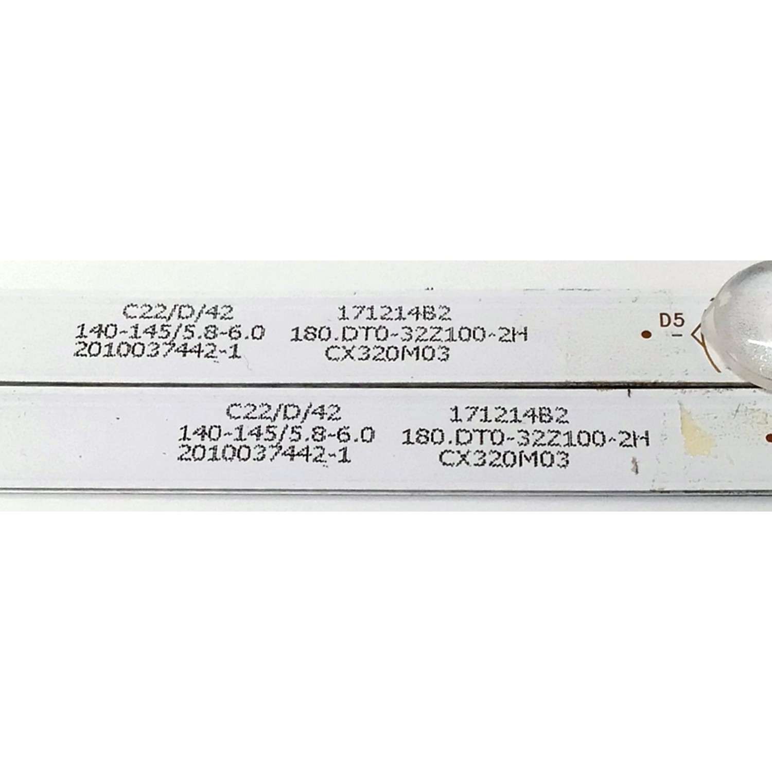KIT DE LED'S PARA TV RCA ((2 PIEZAS)) / NUMERO DE PARTE CX32D06-ZC22AG-05 / 303CX320037 / 2010037442-1 / CX320M03 / 180.DT0.32Z100-2H / 171214B2 / DISPLAY VVP32H156A20 / MODELO RTV32Z2SM - Imagen 2