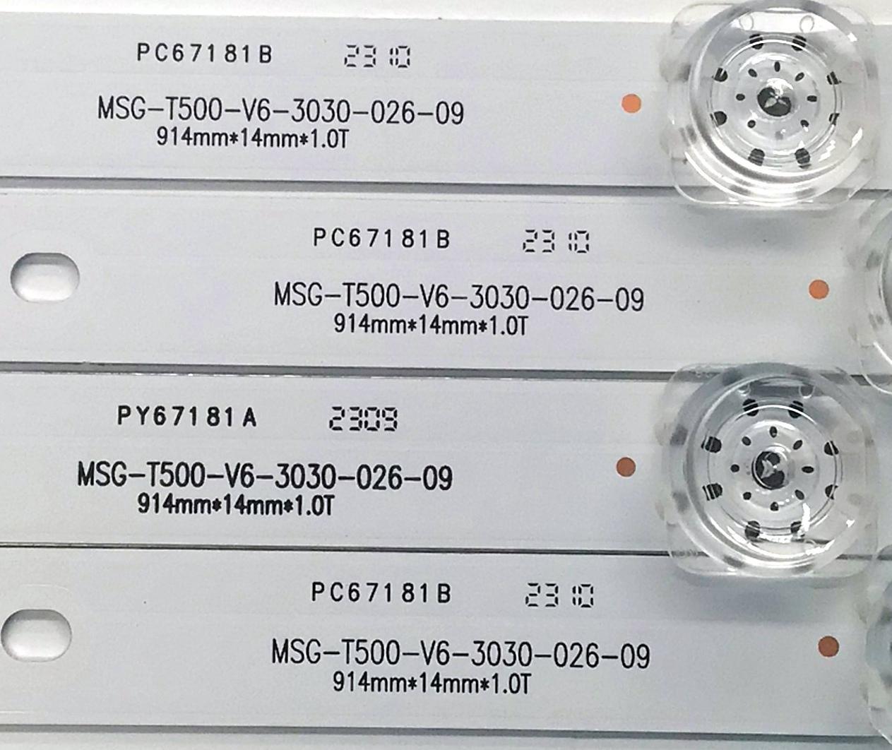 KIT DE LED'S PARA TV EVL ((4 PIEZAS)) / NUMERO DE PARTE MSG-T500-V6-3030-026-09 / 1.3.10700000229 / PC67181B / 914mm*14mm*1.0T / 240-250LM / 9000-13000K / B5-2 3.3-3.4V / PANEL CV500U2-T01 / DISPLAY CV500U3-L01 / MODELOS 50EVLS4 / K50DLG12U / AK50H1485 - Imagen 5