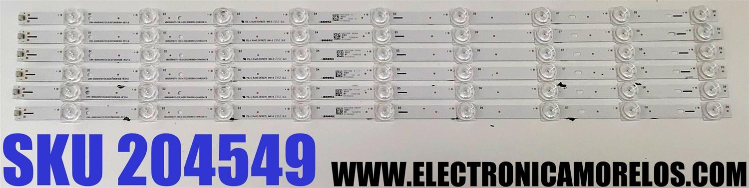 KIT DE LED'S PARA TV HISENSE ((6 PIEZAS)) / NUMERO DE PARTE CRH-BXK65H1U72C3030T0609368-REV1.6 / HD650H1U71-T0L1+2023060801+SVH650AT9 / HD650H1U71-T0L1 / 2023060801 / SVH650AT9 / 1285538 / PANEL HD650H1U71-T0L1\S1\GM\ROH / HV650QUB-F70 / MODELO 65A6KV