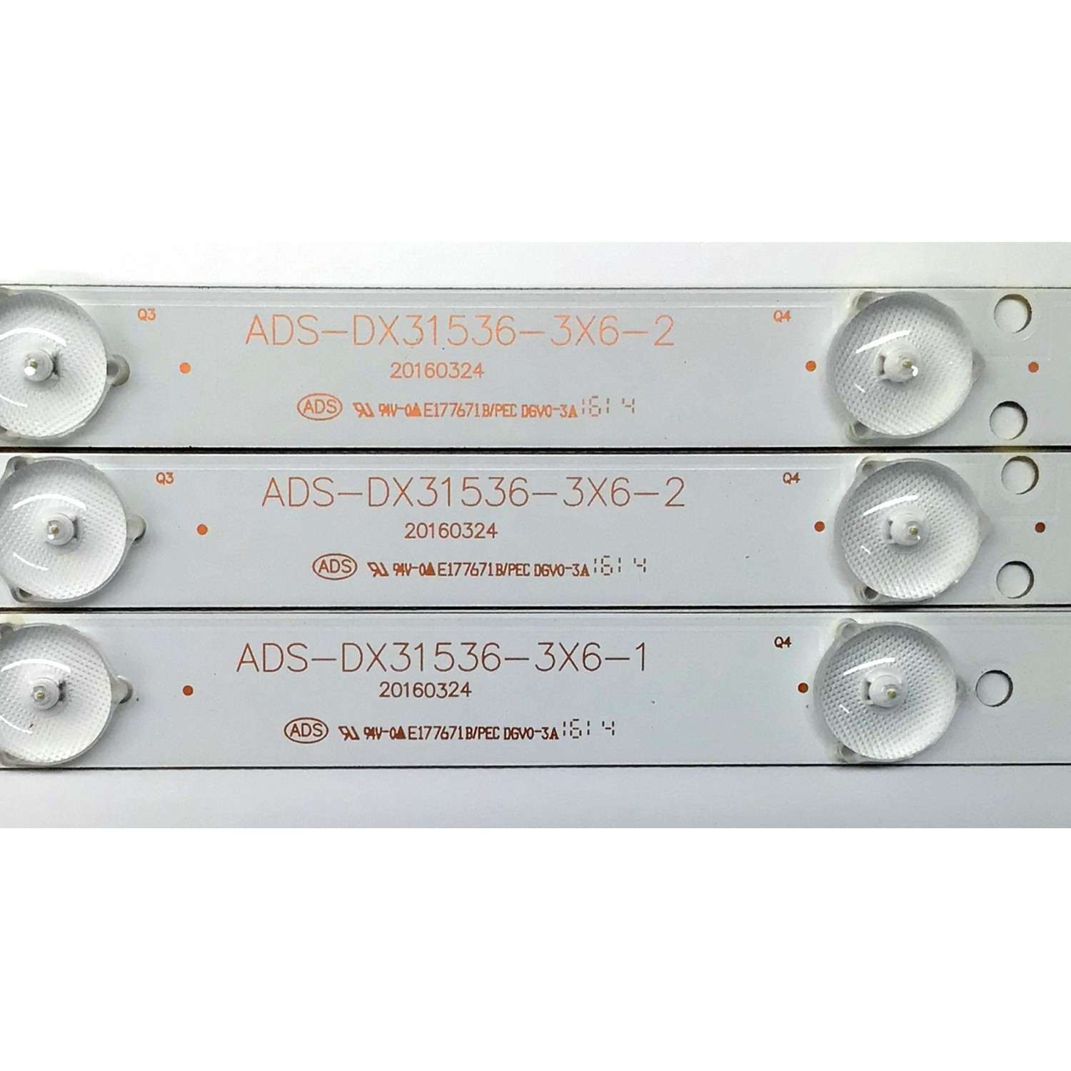 KIT DE LED'S PARA TV JENSEN ((3 PIEZAS)) / NUMERO DE PARTE ADS-DX31536-3X6-1 / ADS-DX31536-3X6-2 / 20160324 / E177671B-PEC / PANEL ST3151A04-8 / MODELOS JTV32DC / JTV3217DC - Imagen 2