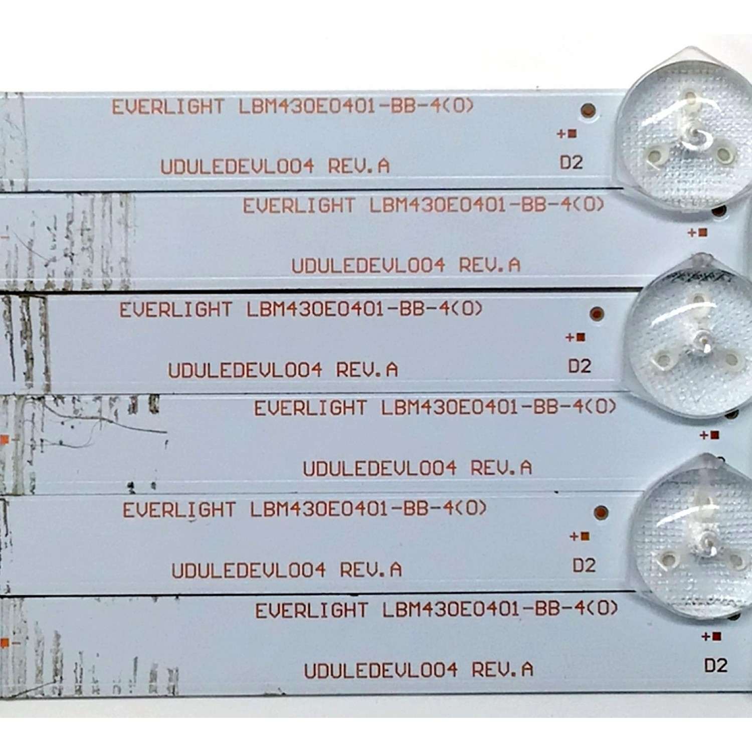 KIT DE LED'S PARA TV PHILIPS ((6 PIEZAS)) / NUMERO DE PARTE UDULEDEVL004 / LBM430E0401-BB-4 / LBM430E0401-BB-4(0) / UDULEDEVL004 REV.A / F150F150M6M6DD / E030F13 / E334789 / MODELOS 43PFL4901/F7 DS6 / 43PFL4901/F7B / FW43D25F B - Imagen 5