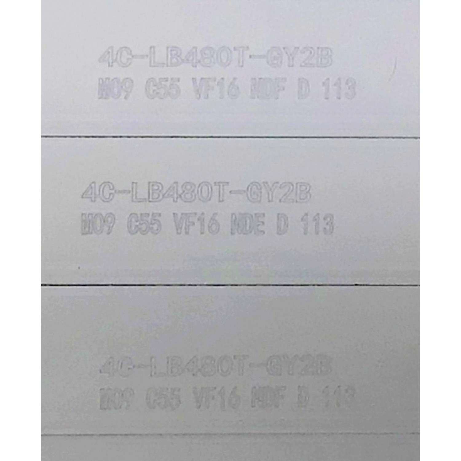 KIT DE LED'S PARA TV SANYO ((12 PIEZAS)) / NUMERO DE PARTE PB13D488173BL052-L02H / PB13D504173BL052-R02H / 4C-LB480T-GY2A / 4C-LB480T-GY2B / E469119 94V-0 / M09 C55 VF16 NDF D 113 / MODELO FW48D25T - Imagen 4