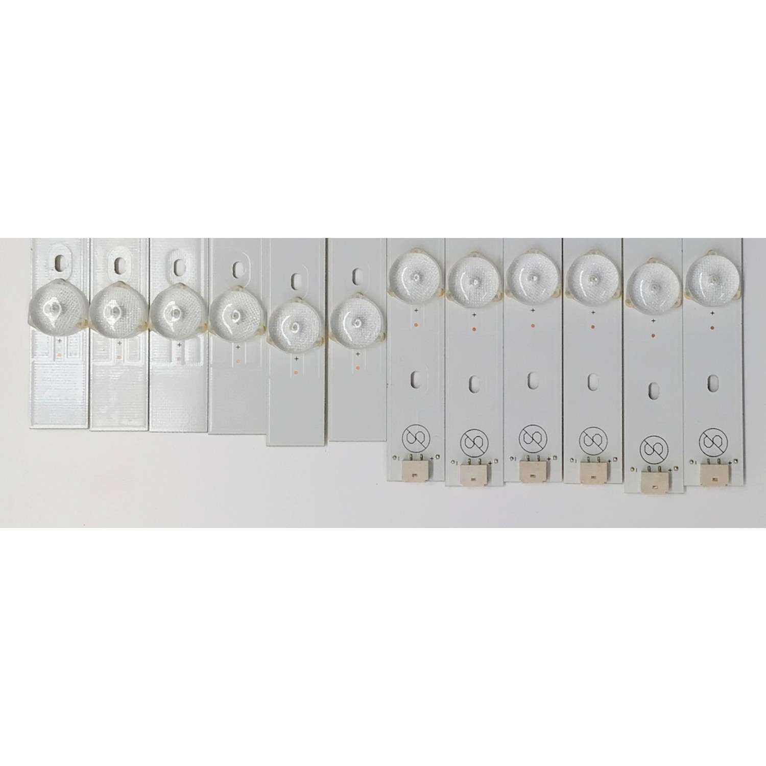 KIT DE LED'S PARA TV SANYO ((12 PIEZAS)) / NUMERO DE PARTE PB13D488173BL052-L02H / PB13D504173BL052-R02H / 4C-LB480T-GY2A / 4C-LB480T-GY2B / E469119 94V-0 / M09 C55 VF16 NDF D 113 / MODELO FW48D25T - Imagen 2