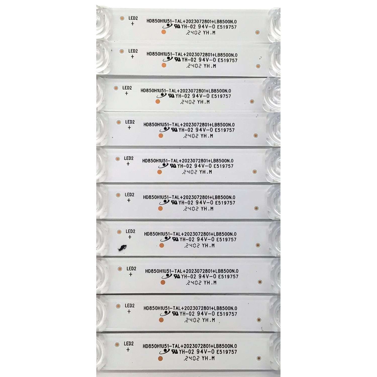 KIT DE LED'S PARA TV HISENSE QLED ((INCOMPLETO SOLO 10 PIEZAS)) / NUMERO DE PARTE LB8500N.0 / 2023072801 / HD850H1U51-TAL / 1314914 / HD850H1U51-TAL+2023072801+LB8500N.0 / E519757 / PANEL HD850H1U51-TBLF\S0\GM\ROH / DISPLAY T850QVN03.4 / MODELO 85QD6N - Imagen 2