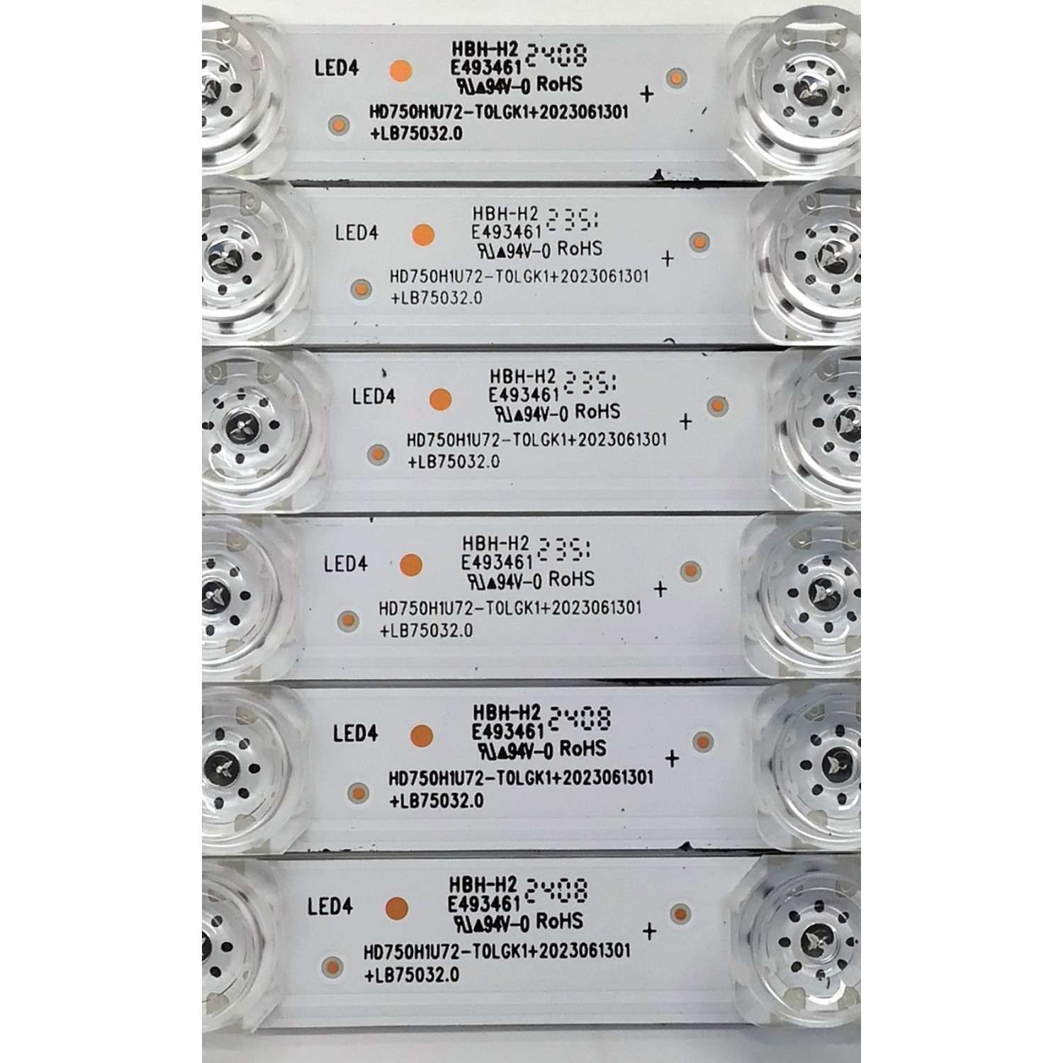 KIT DE LED'S PARA TV HISENSE QLED ((6 PIEZAS)) / NUMERO DE PARTE LB75032.0 / HD750H1U72-T0LGK1+2023061301+LB75032.0 / HD750H1U72-T0LGK1 / 2023061301 / 1315410 / E493461 / HBH-H2 / PANEL HD750H1U72-T0LFK1 / DISPLAY HV750QUB-F91 / MODELOS 75QD6N / 75A76K / 75A65K - Imagen 4