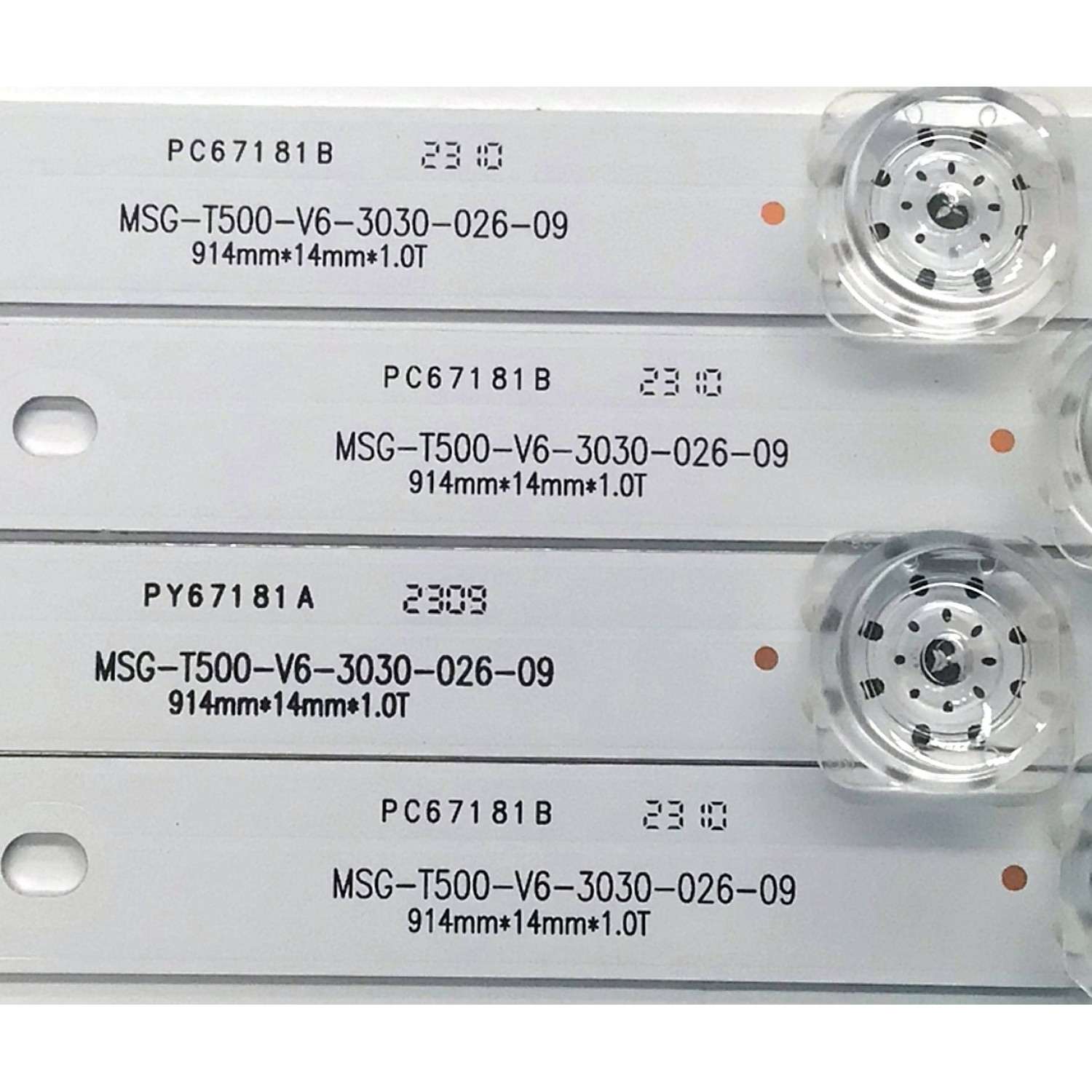 KIT DE LED'S PARA TV EVL ((4 PIEZAS)) / NUMERO DE PARTE MSG-T500-V6-3030-026-09 / 1.3.10700000229 / PC67181B / 914mm*14mm*1.0T / 240-250LM / 9000-13000K / B5-2 3.3-3.4V / PANEL CV500U2-T01 / DISPLAY CV500U3-L01 / MODELOS 50EVLS4 / K50DLG12U / AK50H1485 - Imagen 5