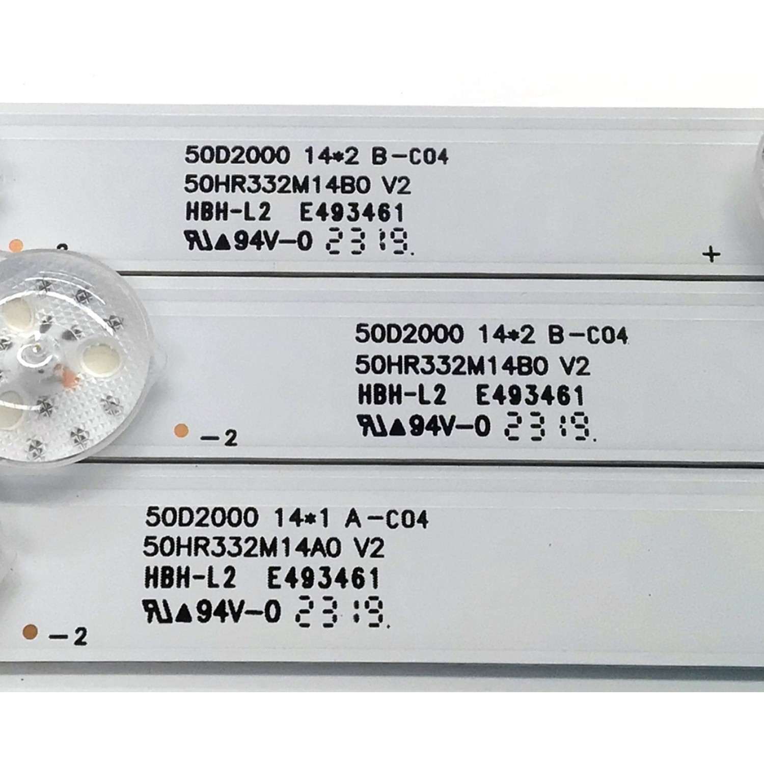 KIT DE LED'S PARA TV DAEWOO ((3 PIEZAS)) / NUMERO DE PARTE 50HR332M14A0 V2 / 50HR332M14B0 V2 / 4C-LB500T-HRGBC / 50D2000 / 50D2000 14*1 A-C04 / 50D2000 14*2 B-C04 / LN2B10R2B / PANEL LVU500CHDX E0504 / DISPLAY CV500U5-T02 REV:01 / MODELO DAW50UR - Imagen 3