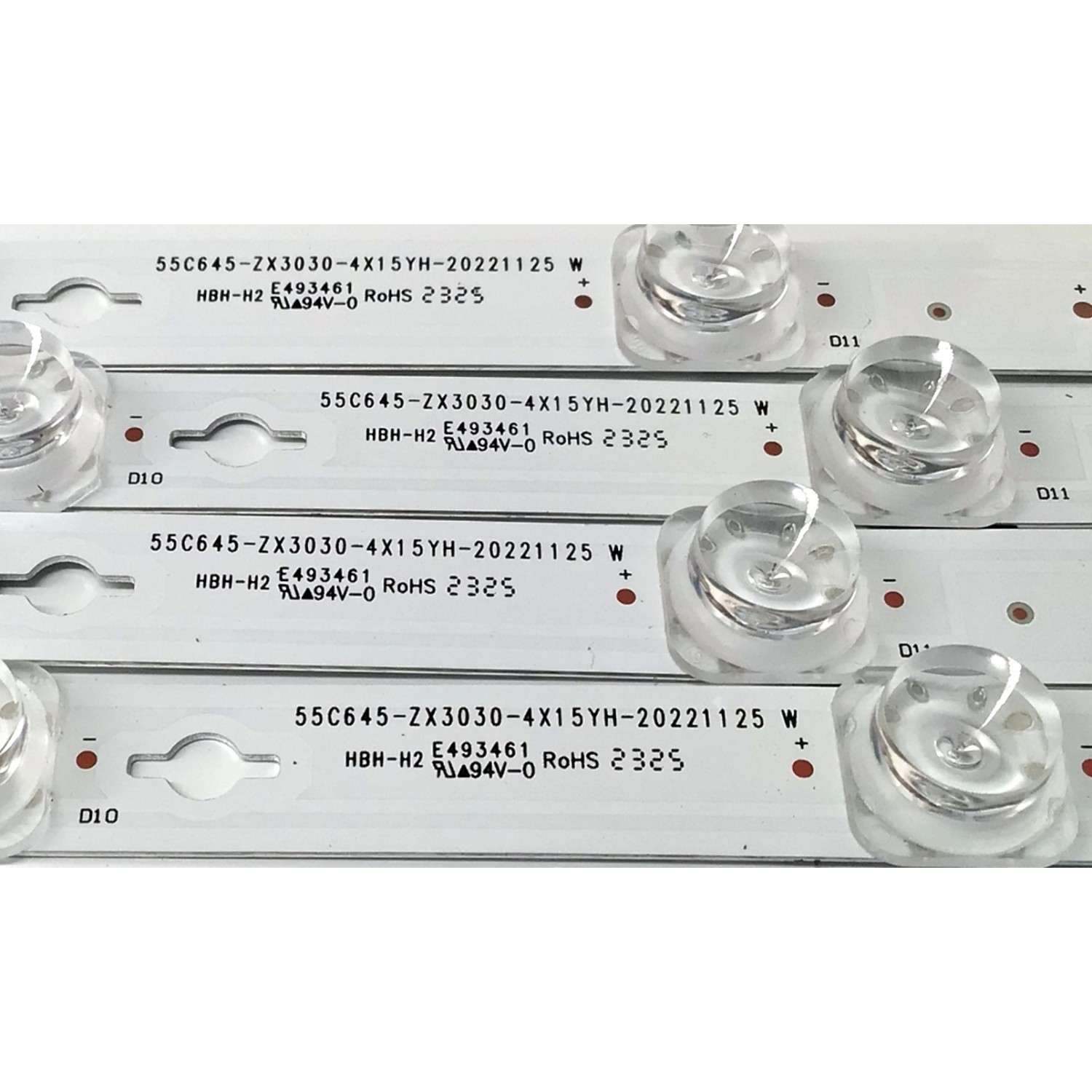 KIT DE LED'S PARA TV TCL QLED ((4 PIEZAS)) / NUMERO DE PARTE 55C645-ZX3030-4X15YH-20221125 / 230811-21QF5 / B101-000948 / E493461 / HBH-H2 / 55C645-ZX3030-4X15YH-20221125 W / DISPLAY ST5461D18-2 VER.2.1 / MODELO 55Q550G - Imagen 3